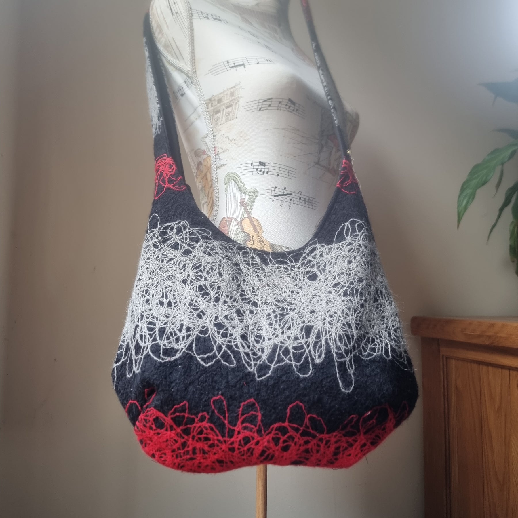 Sadie Jane upcycled slouchy hobo bag - felted squiggles