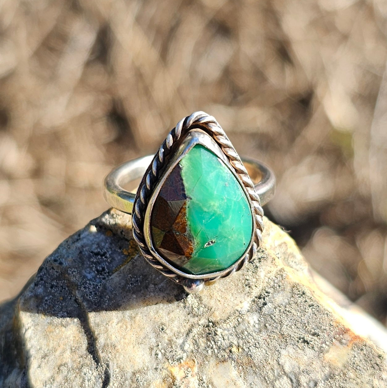 Boulder Chrysoprase Sterling Silver ring Sz 8.25