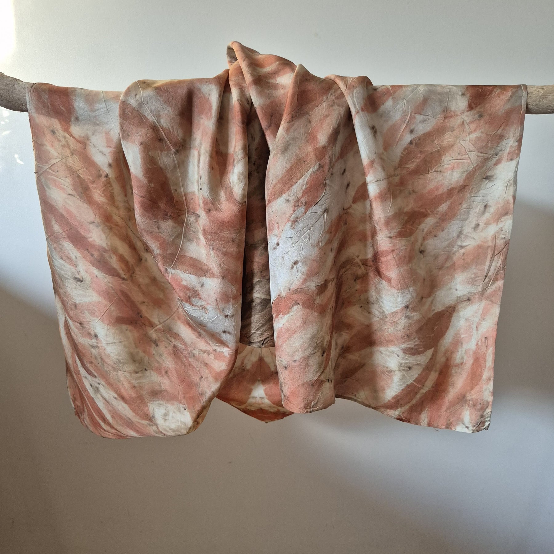 SOLD...Silk scarf square ecoprinted with eucalyptus leaves