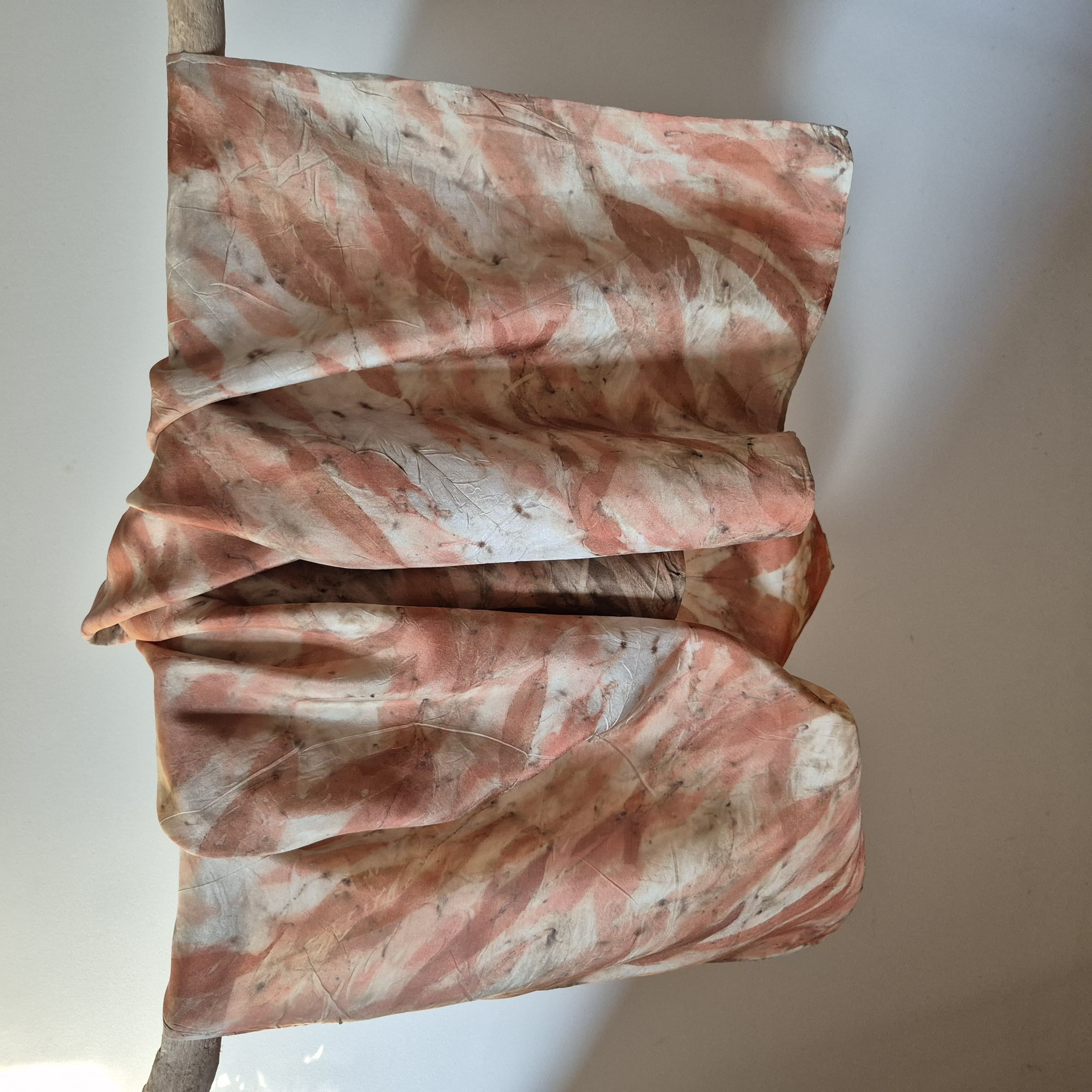 SOLD...Silk scarf square ecoprinted with eucalyptus leaves