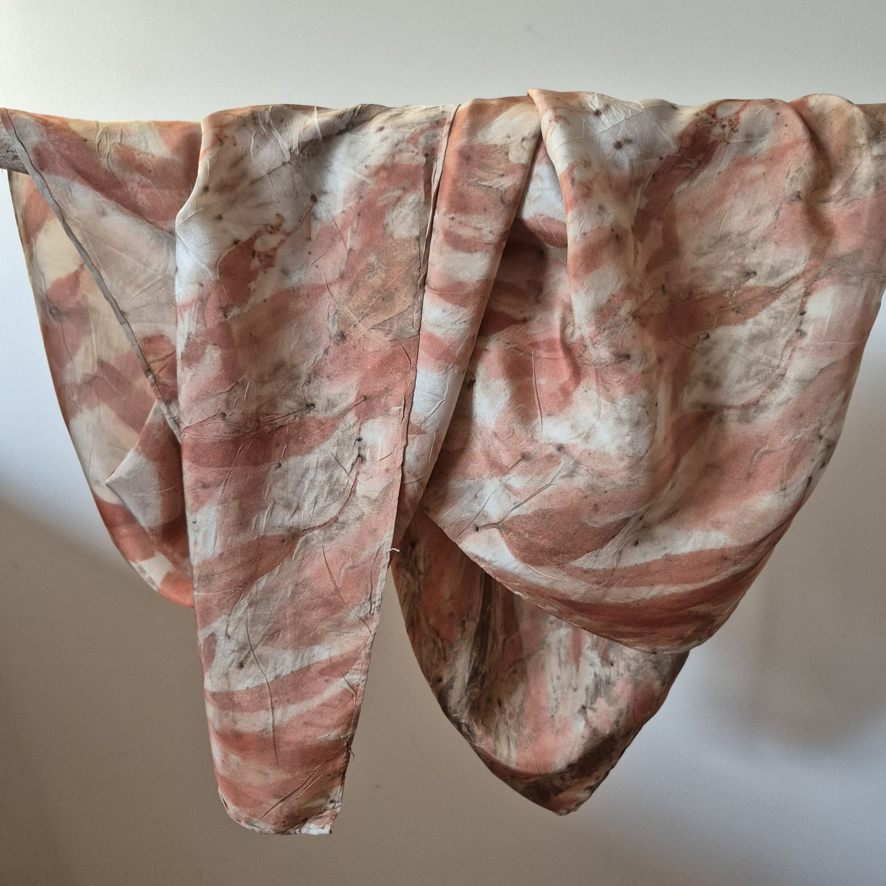 SOLD...Silk scarf square ecoprinted with eucalyptus leaves
