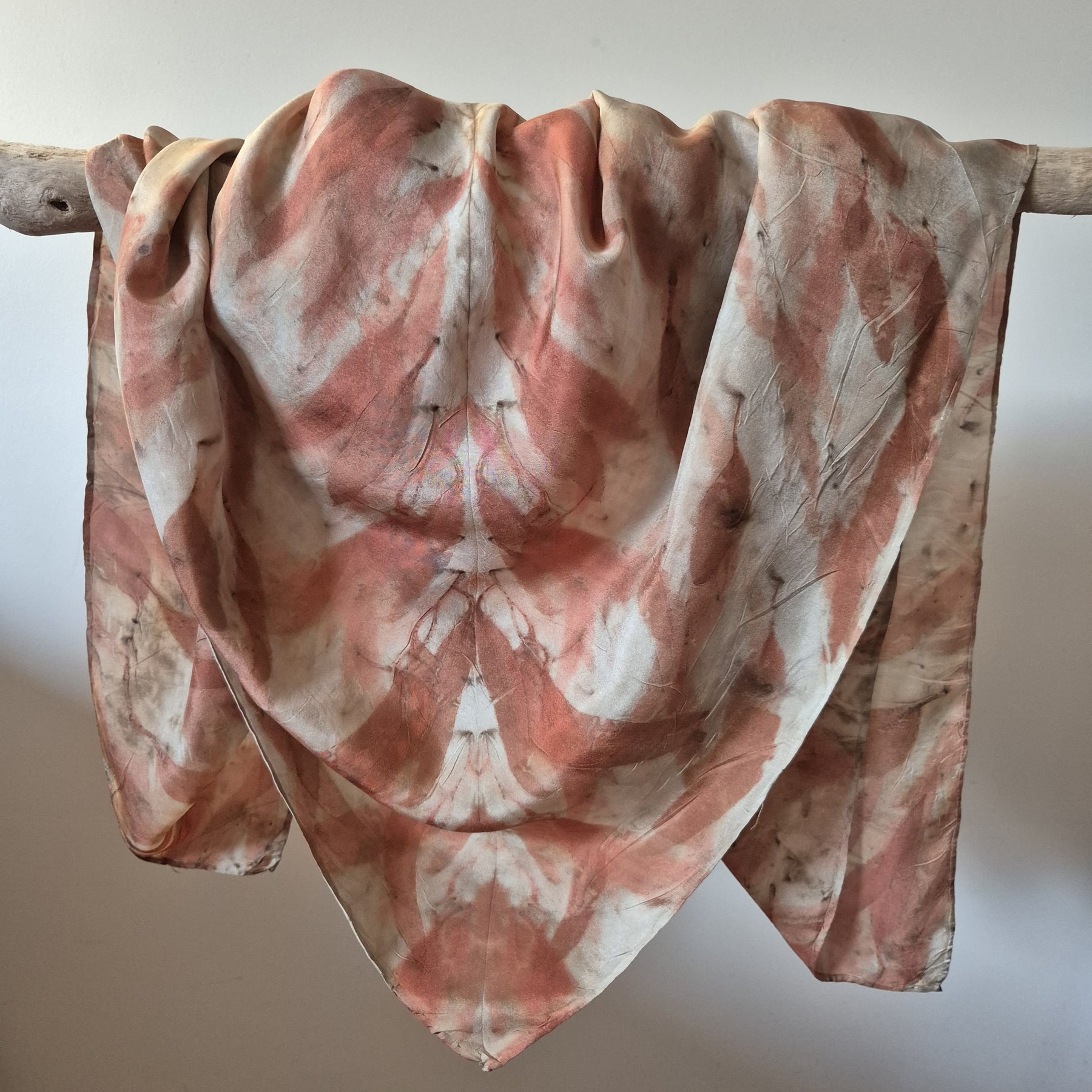 SOLD...Silk scarf square ecoprinted with eucalyptus leaves