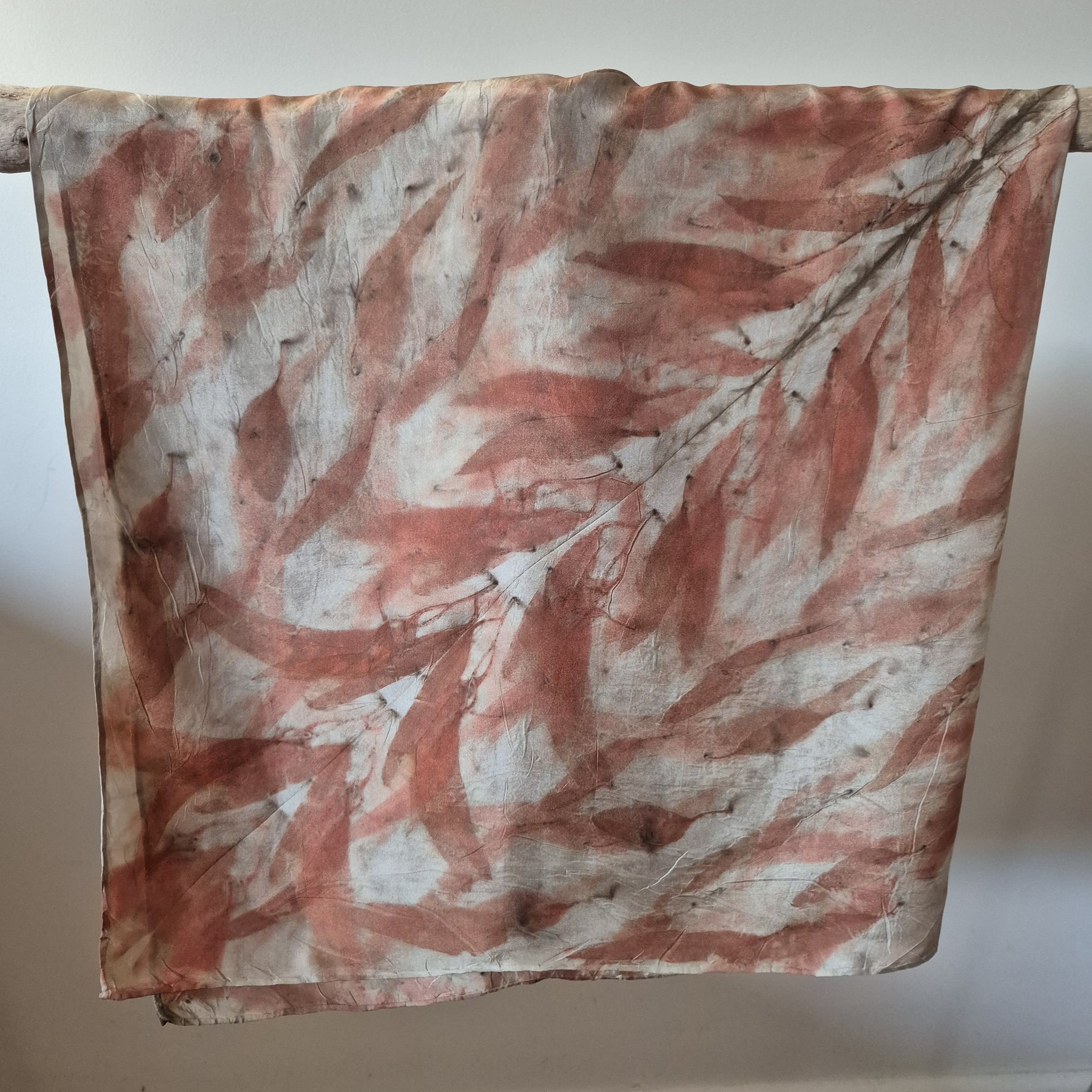 SOLD...Silk scarf square ecoprinted with eucalyptus leaves