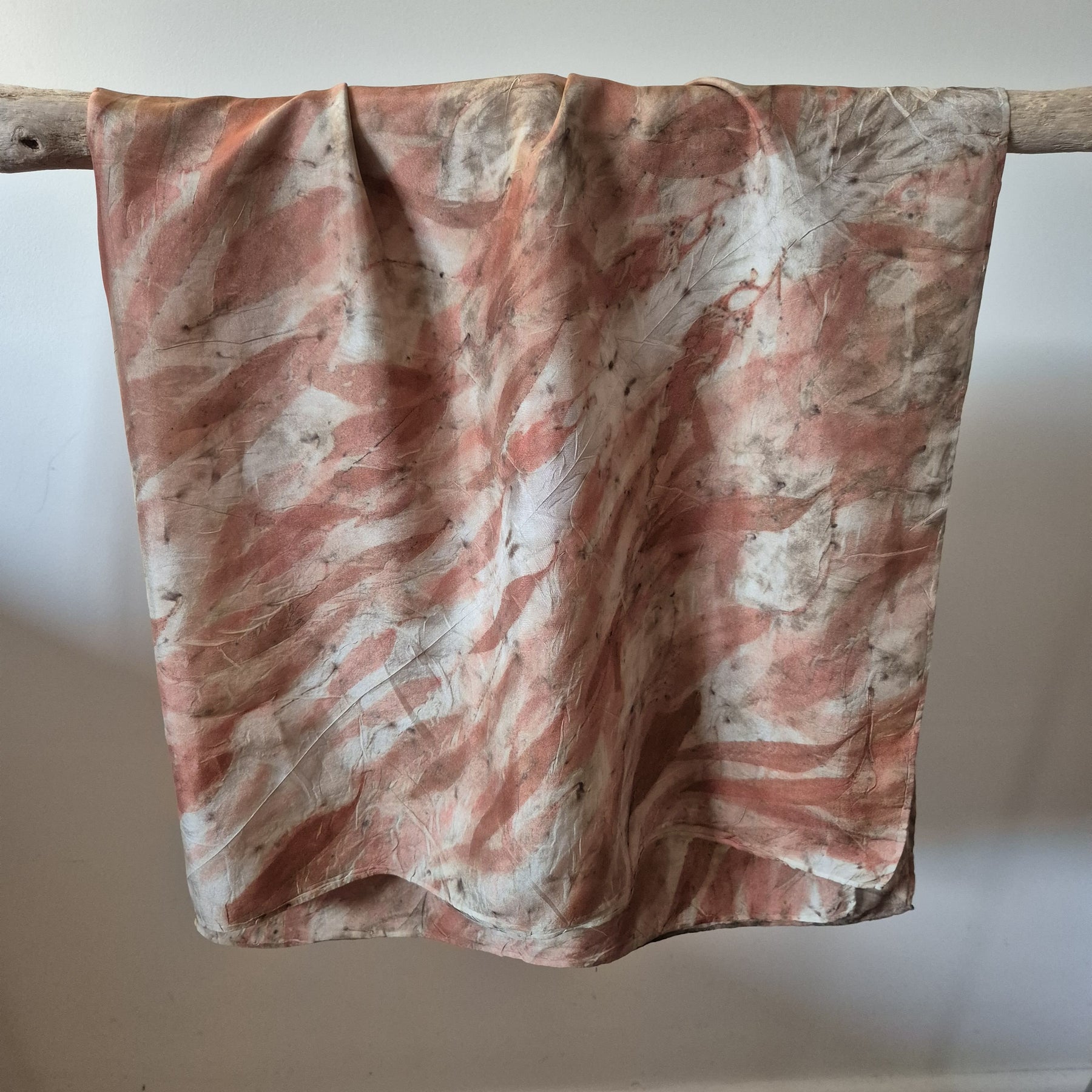 SOLD...Silk scarf square ecoprinted with eucalyptus leaves