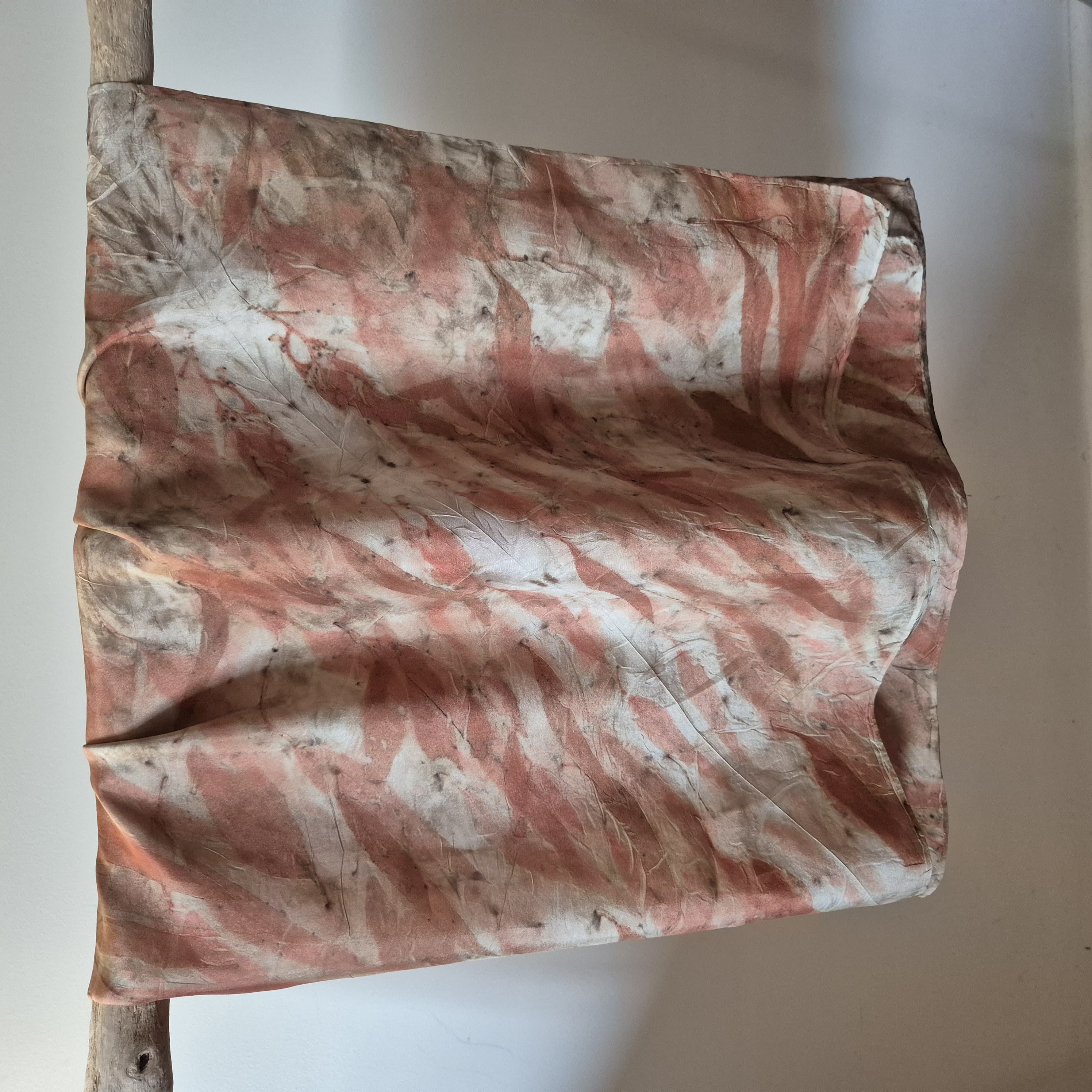SOLD...Silk scarf square ecoprinted with eucalyptus leaves
