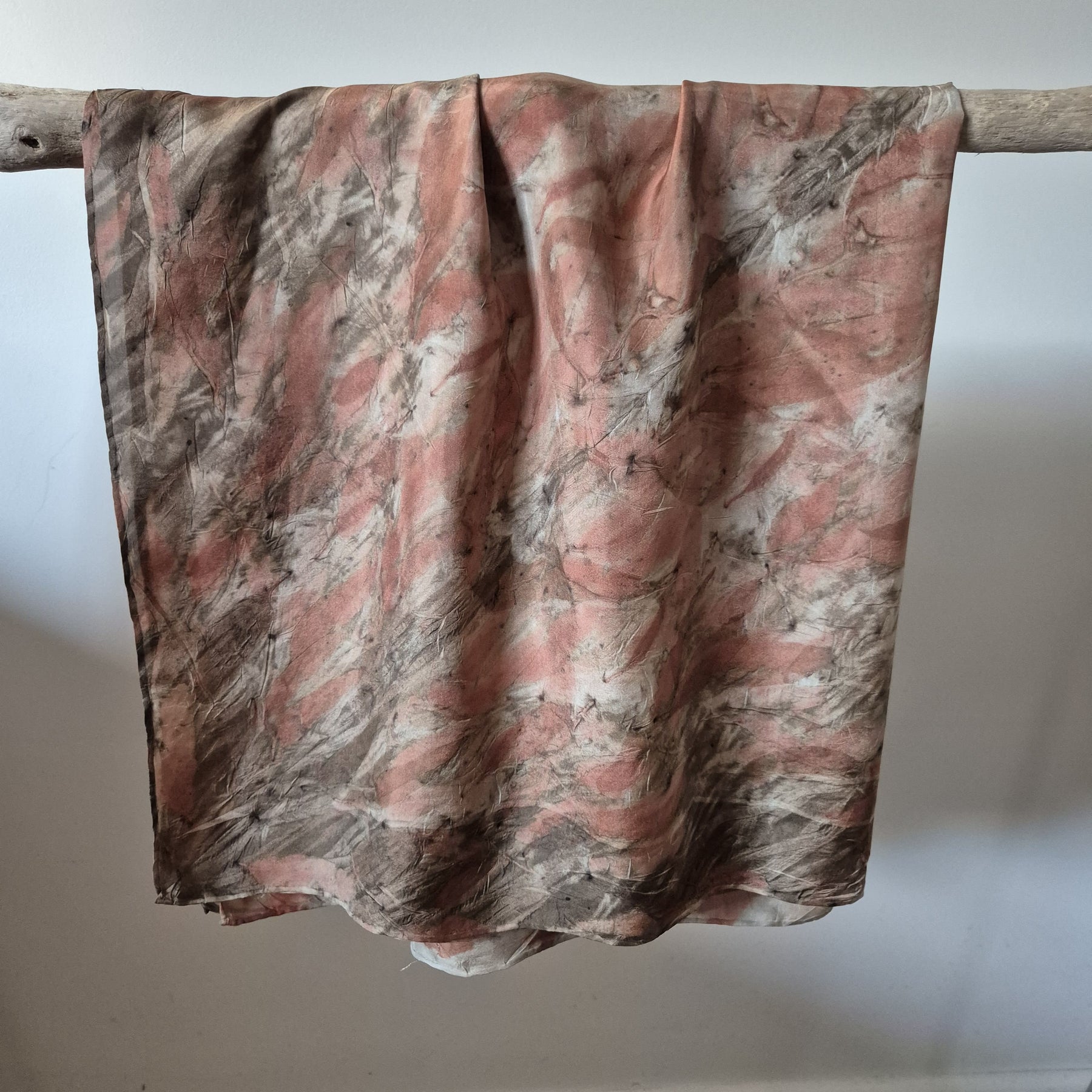 SOLD...Silk scarf square ecoprinted with eucalyptus leaves