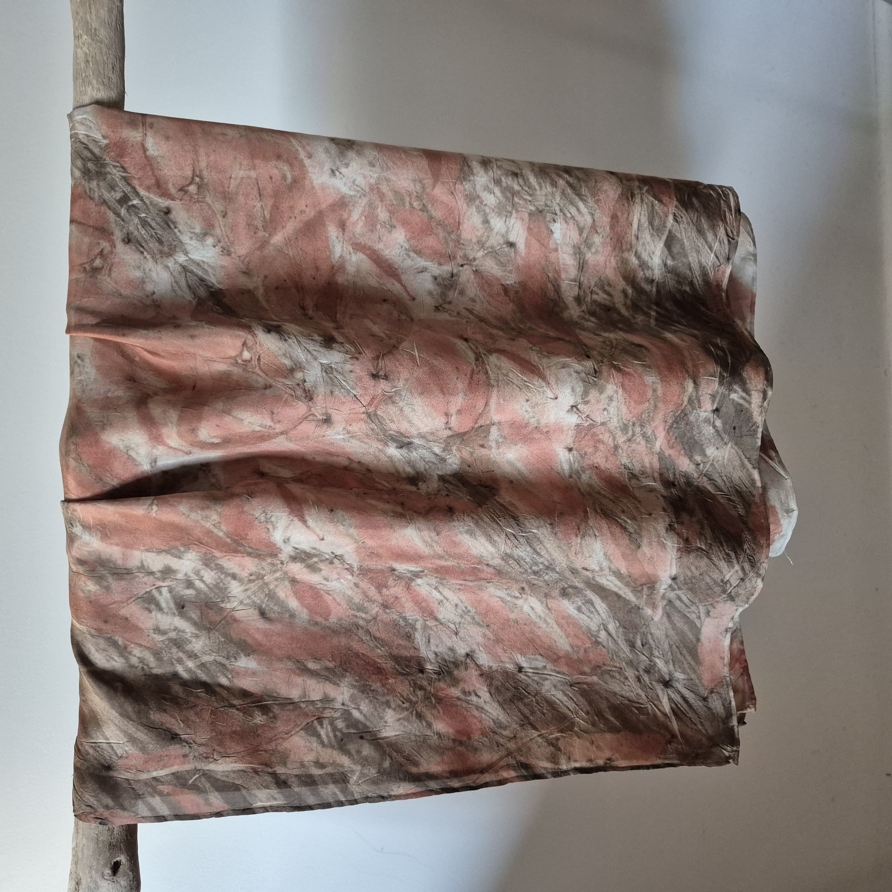 SOLD...Silk scarf square ecoprinted with eucalyptus leaves