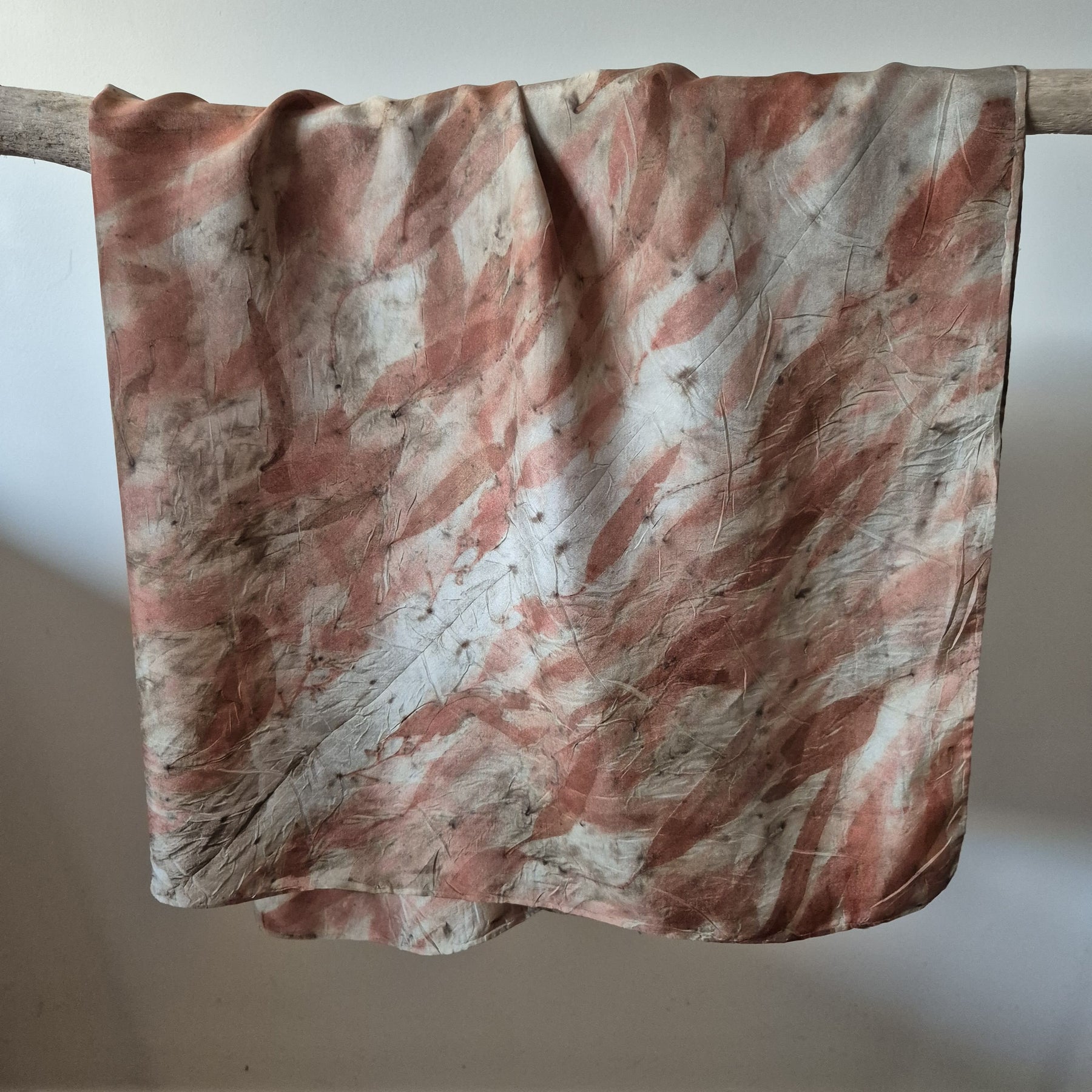 SOLD...Silk scarf square ecoprinted with eucalyptus leaves