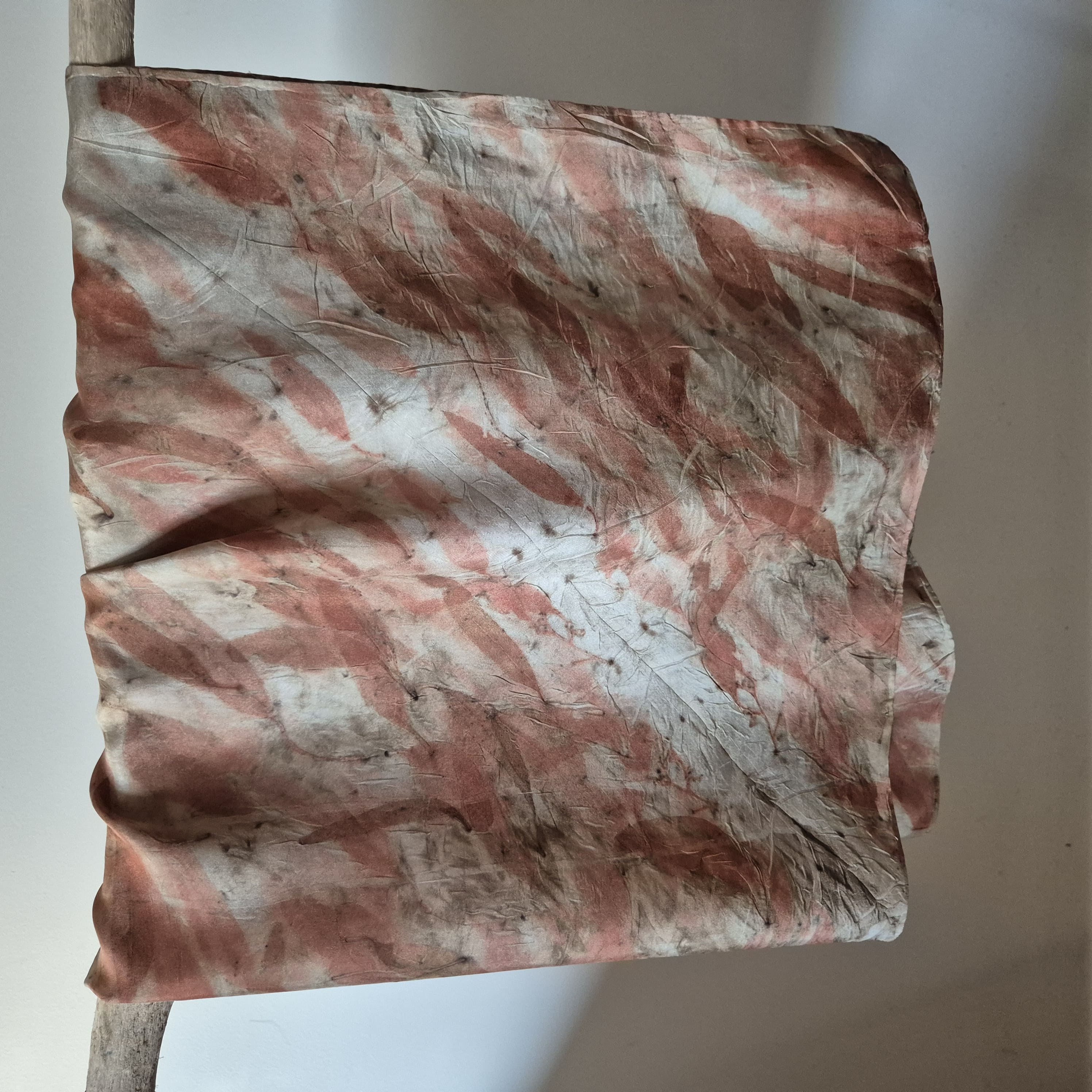SOLD...Silk scarf square ecoprinted with eucalyptus leaves