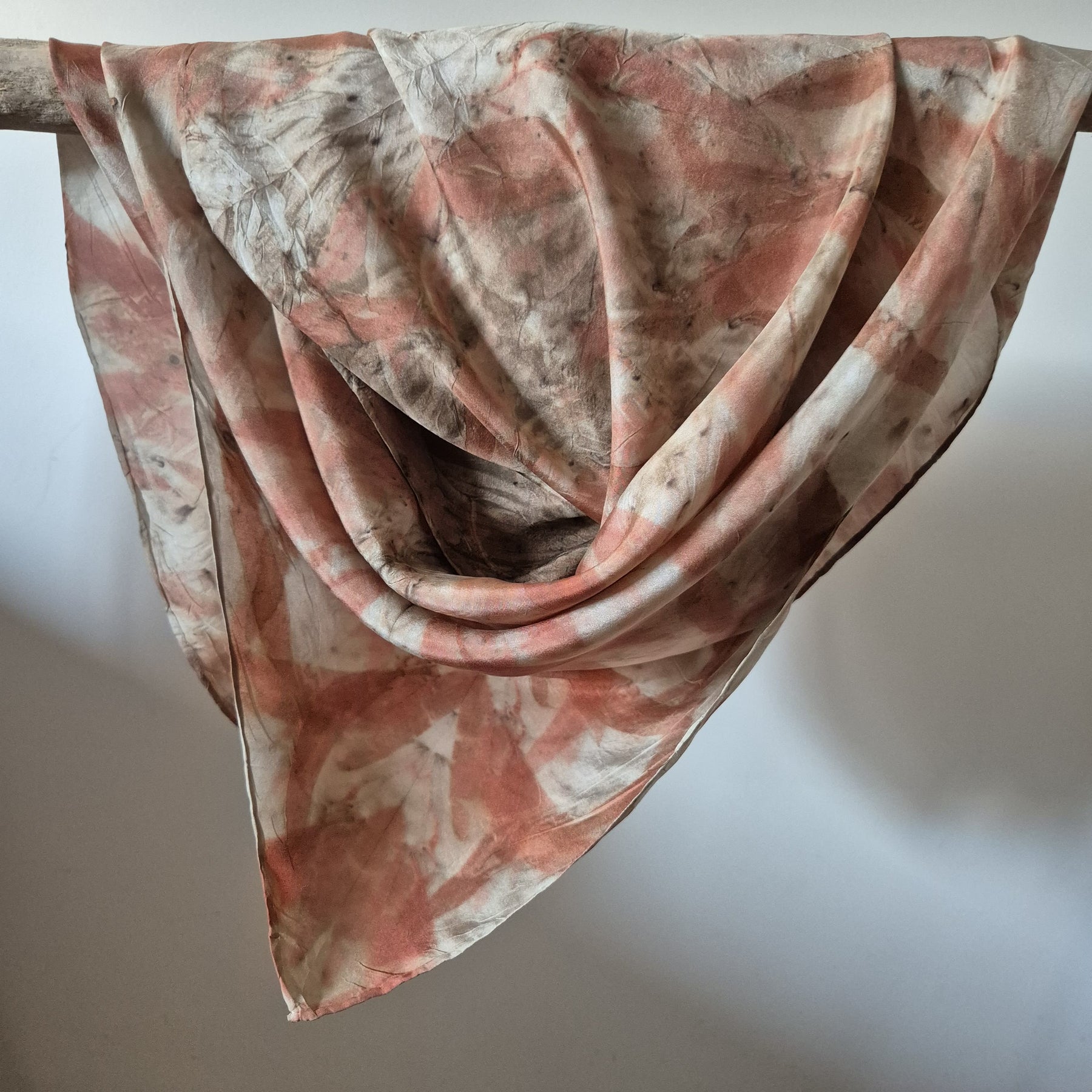 SOLD...Silk scarf square ecoprinted with eucalyptus leaves