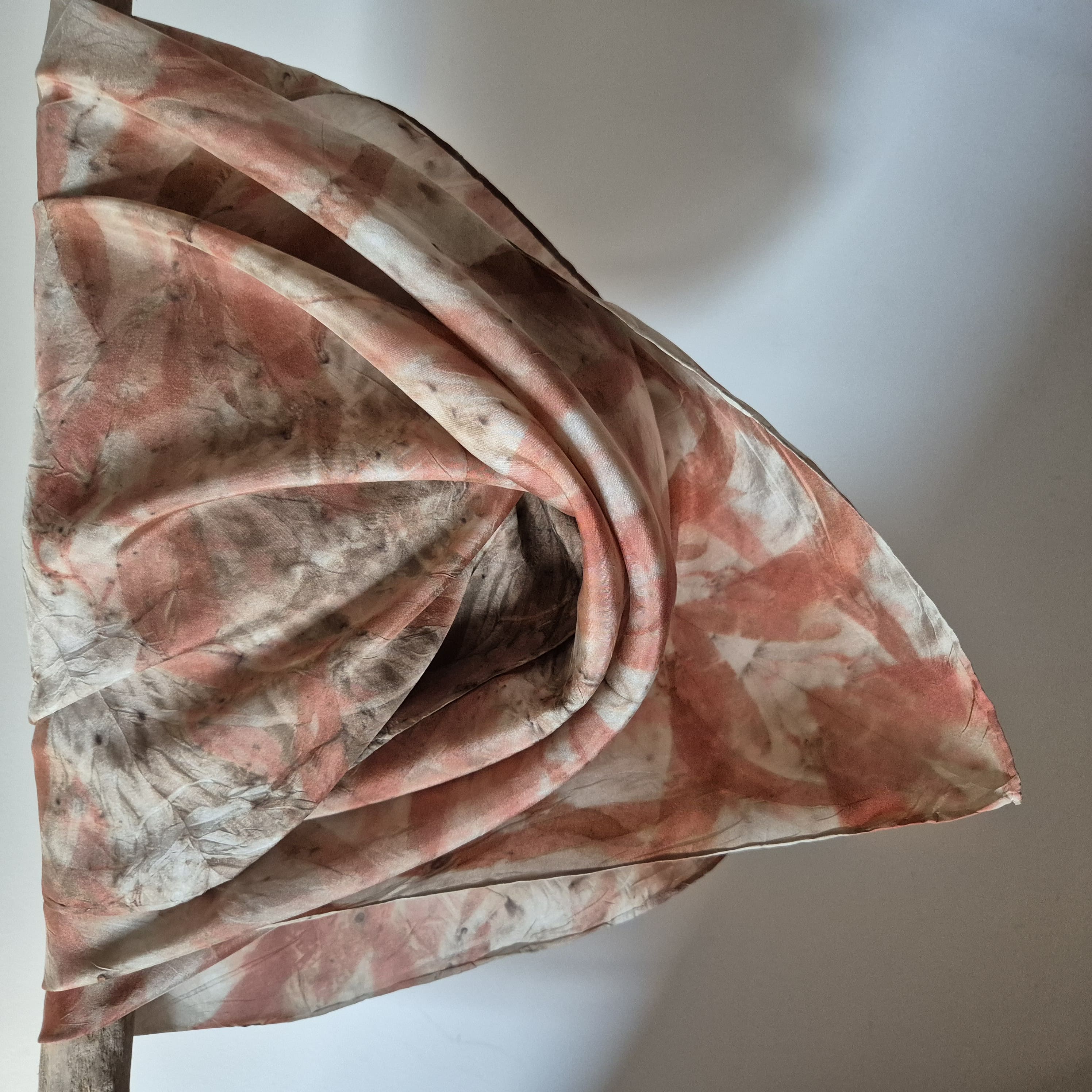 SOLD...Silk scarf square ecoprinted with eucalyptus leaves
