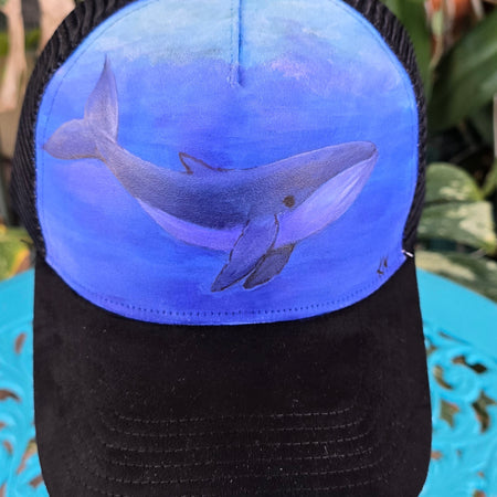Hand painted whale baseball cap