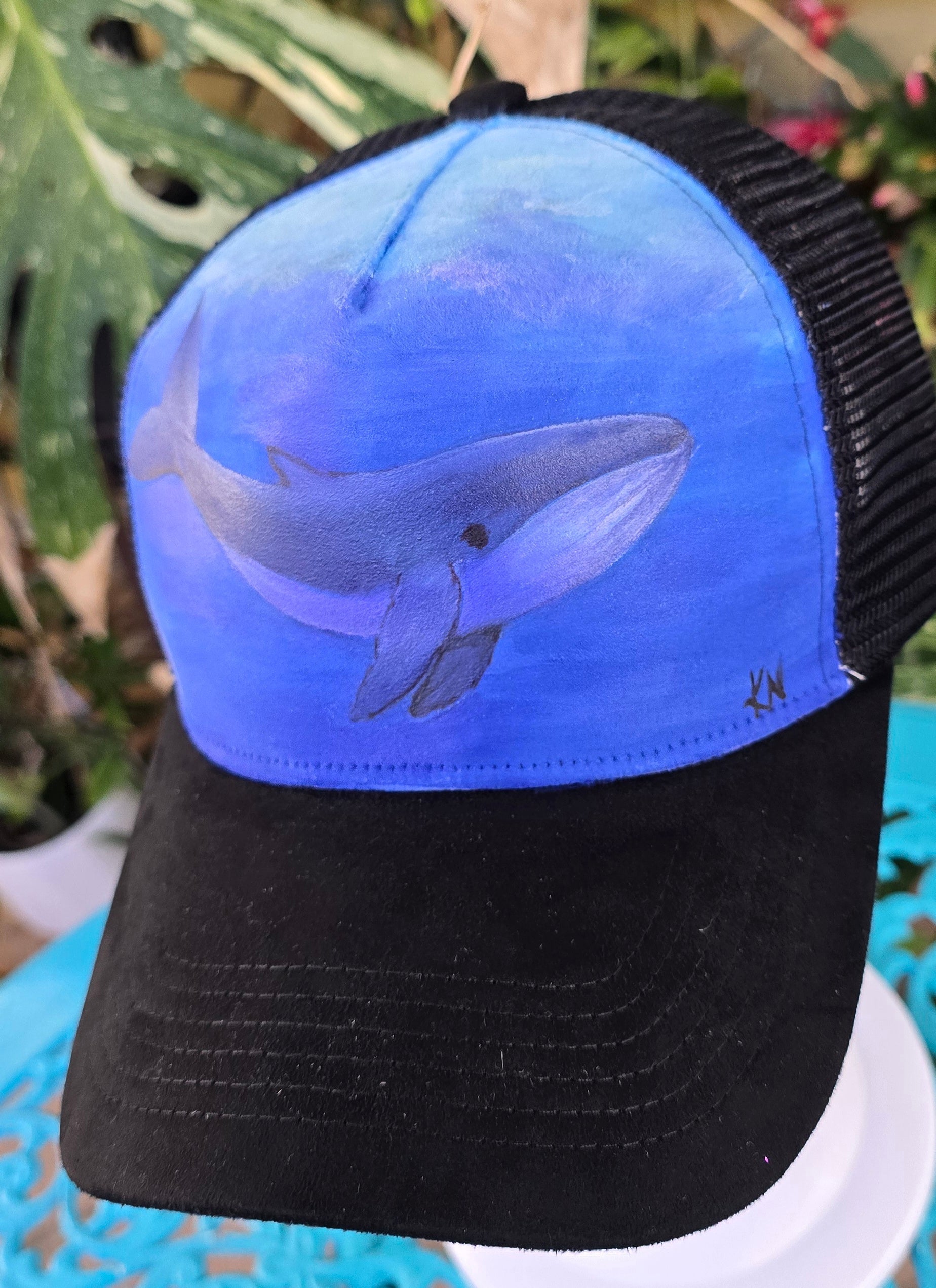 Hand painted whale baseball cap