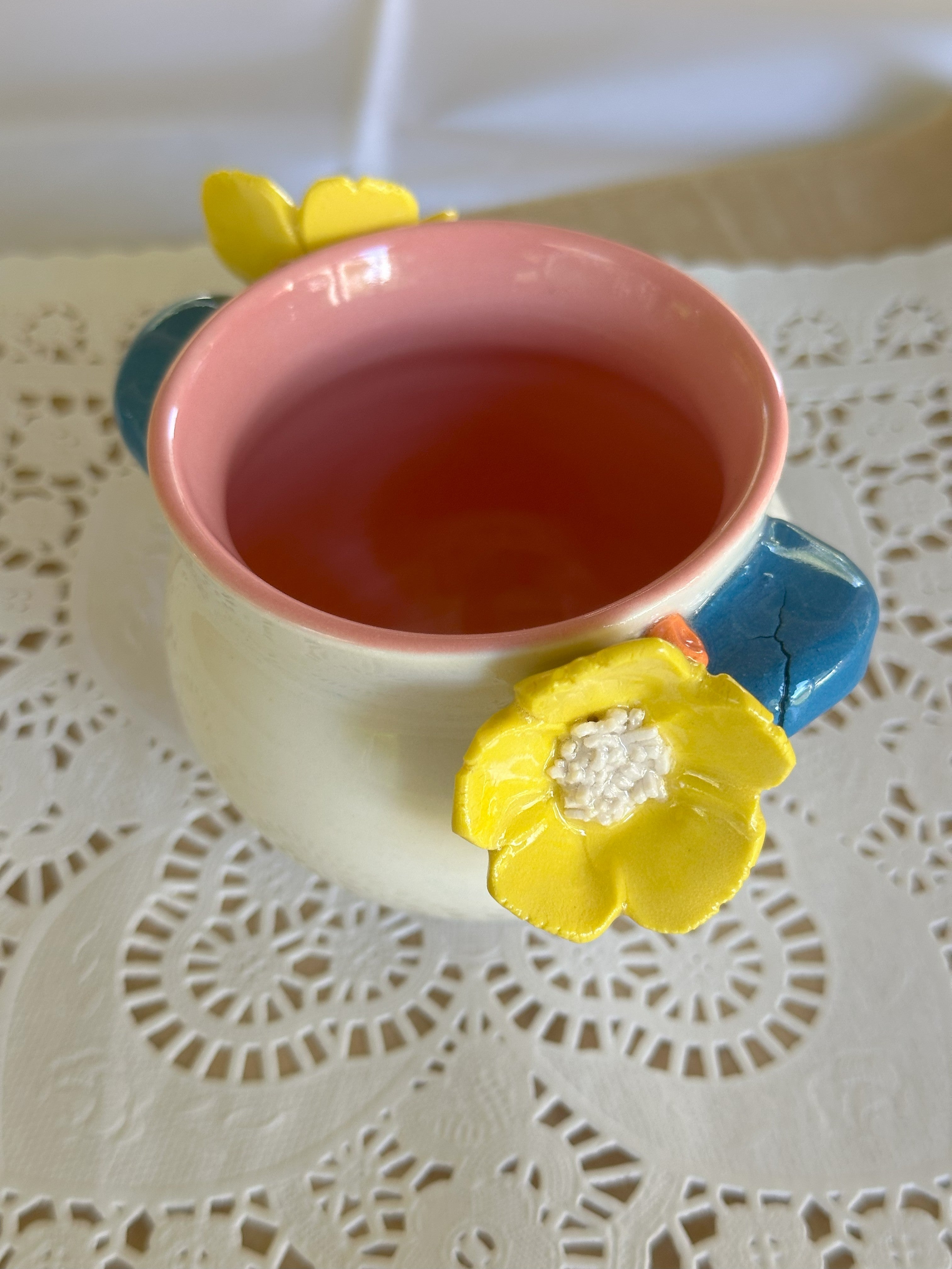 Handmade Ceramic Cup and Flower bowl in porcelain | Cup and Bowl Set | Gift Pack