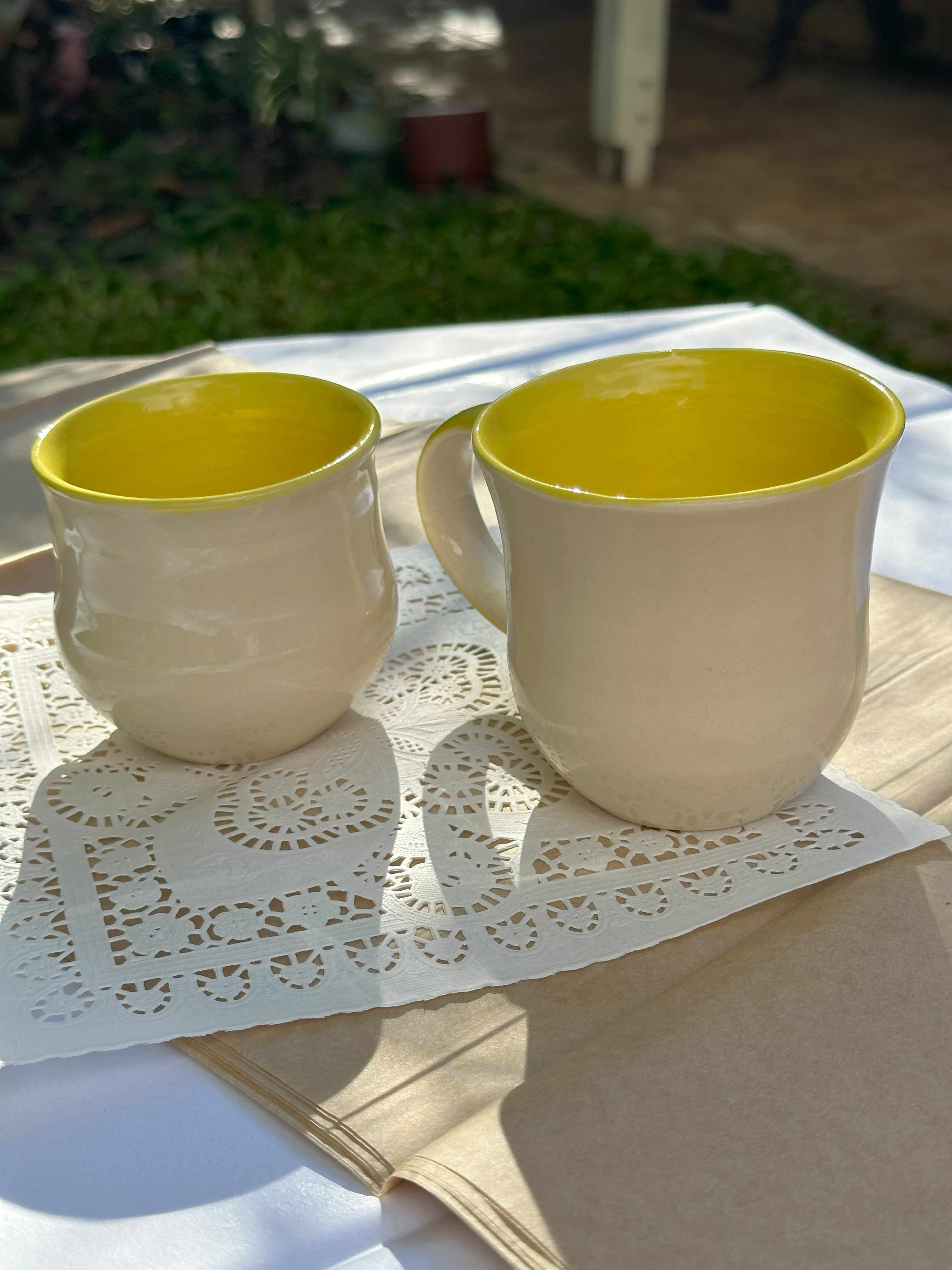 Set of 2 Handmade Buttercup yellow mug and handle free teacup | Gift Set