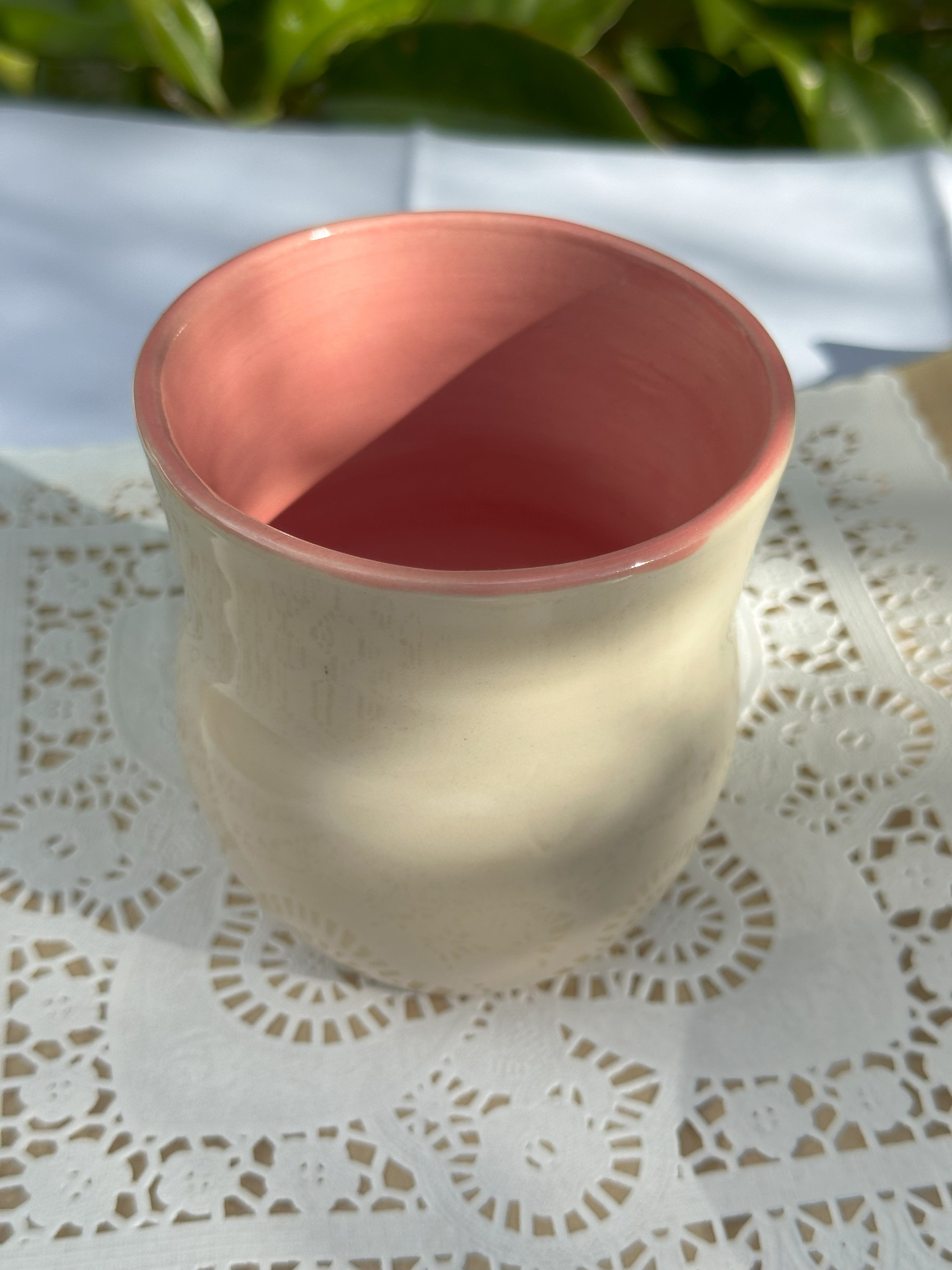 Handmade handle free ceramic teacup | Mug Hug Pink