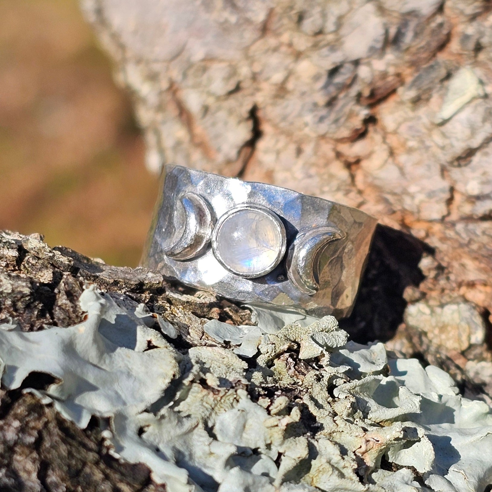 Moonstone Moon Phase Sterling Silver Ring Sz 8.5