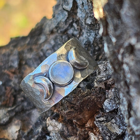 Moonstone Moon Phase Sterling Silver Ring Sz 8.5