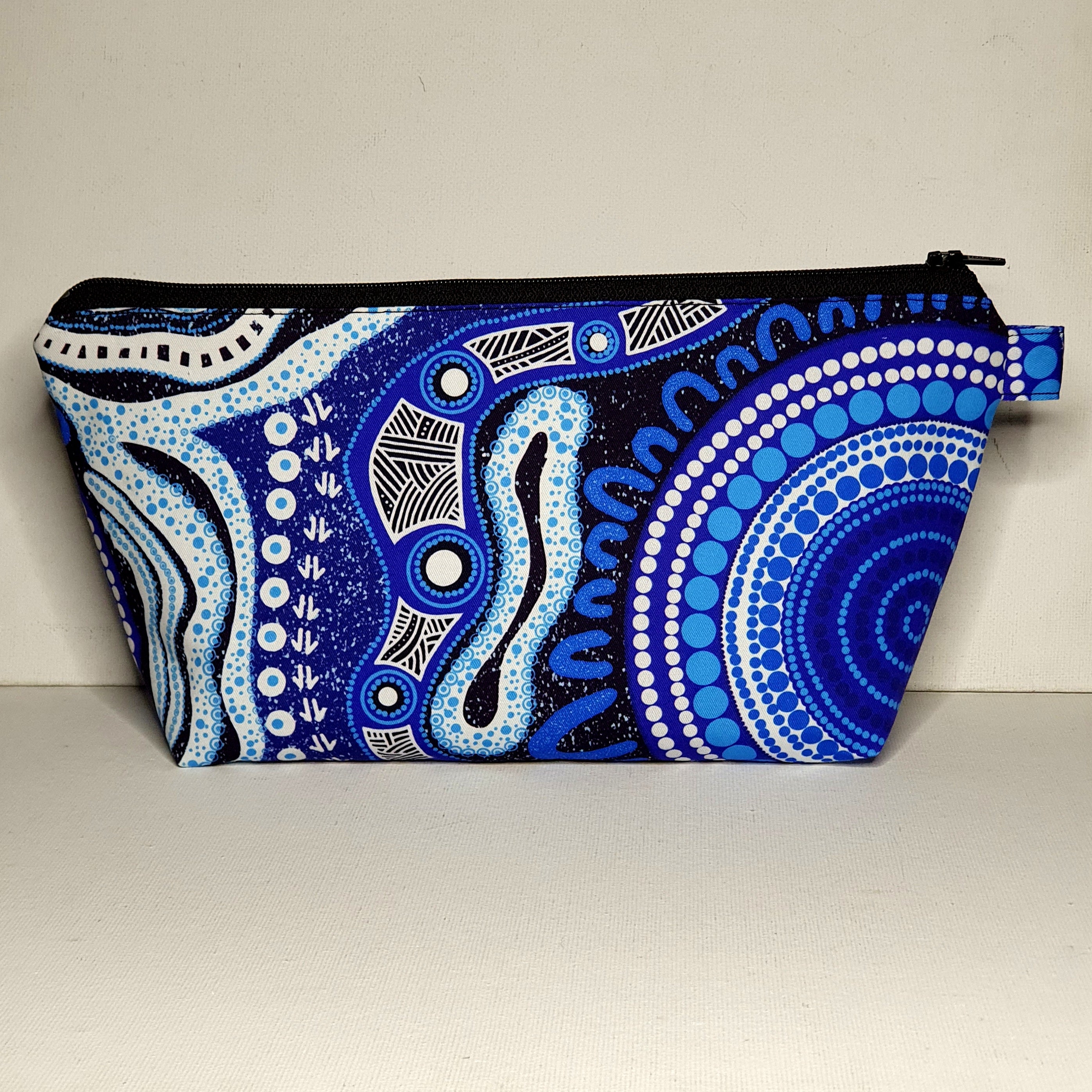 XL Pouch in Indigenous Blue and White Dot Print Fabric