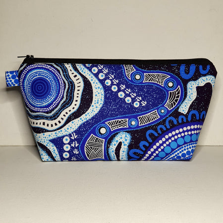 XL Pouch in Indigenous Blue and White Dot Print Fabric