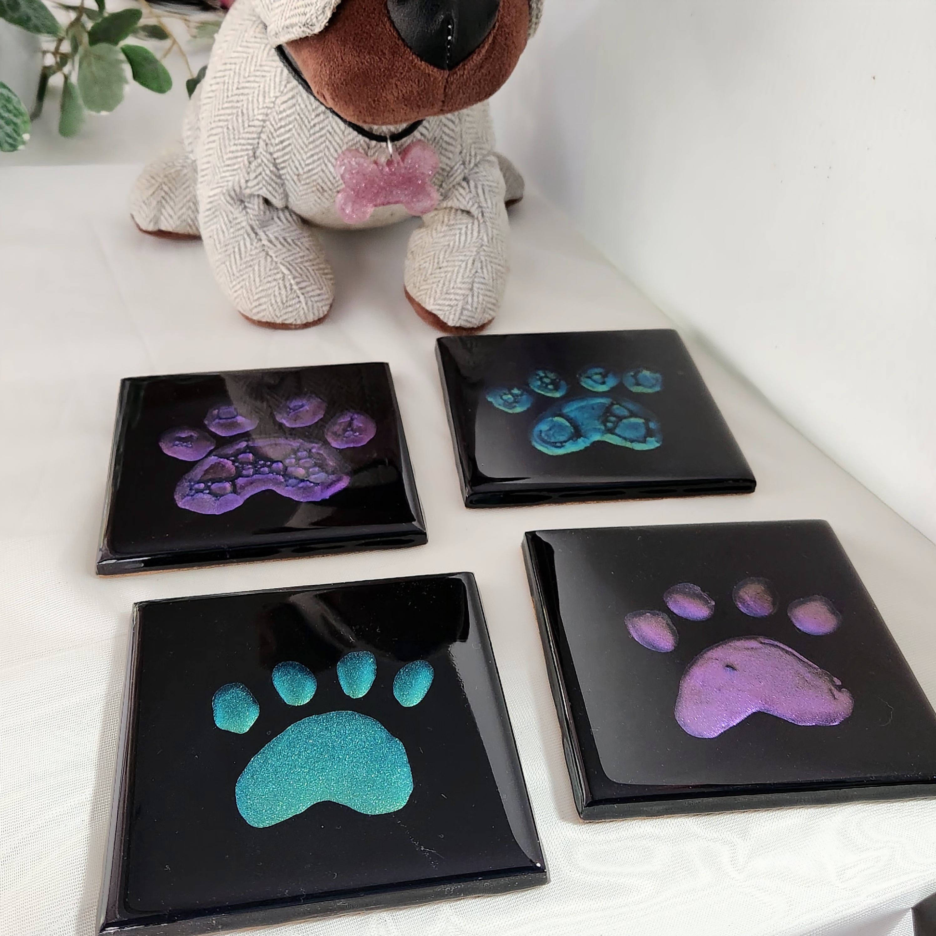 Puppy Mania Green or Purple Single Resin Drink Coaster, Epoxy Resin Coaster, Drinkware