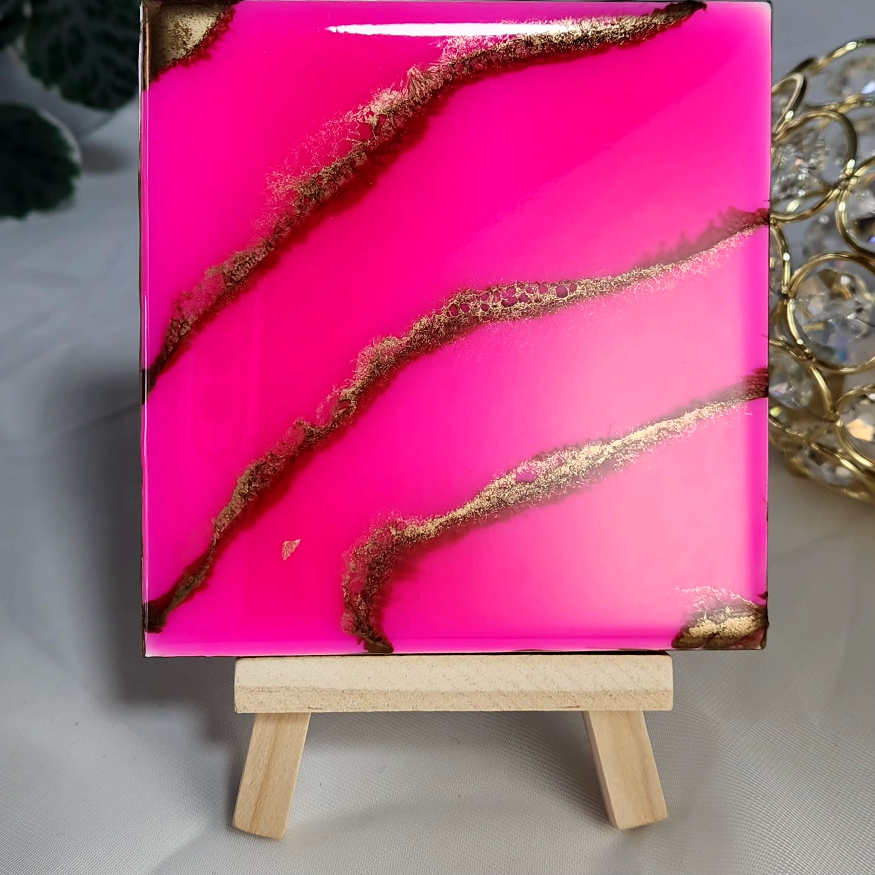 Pink and Gold Resin Drink Coasters Set of 4, Epoxy Resin Coasters, Drinkware