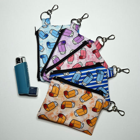 Clip-On Pouches in Various Asthma Puffer Fabrics