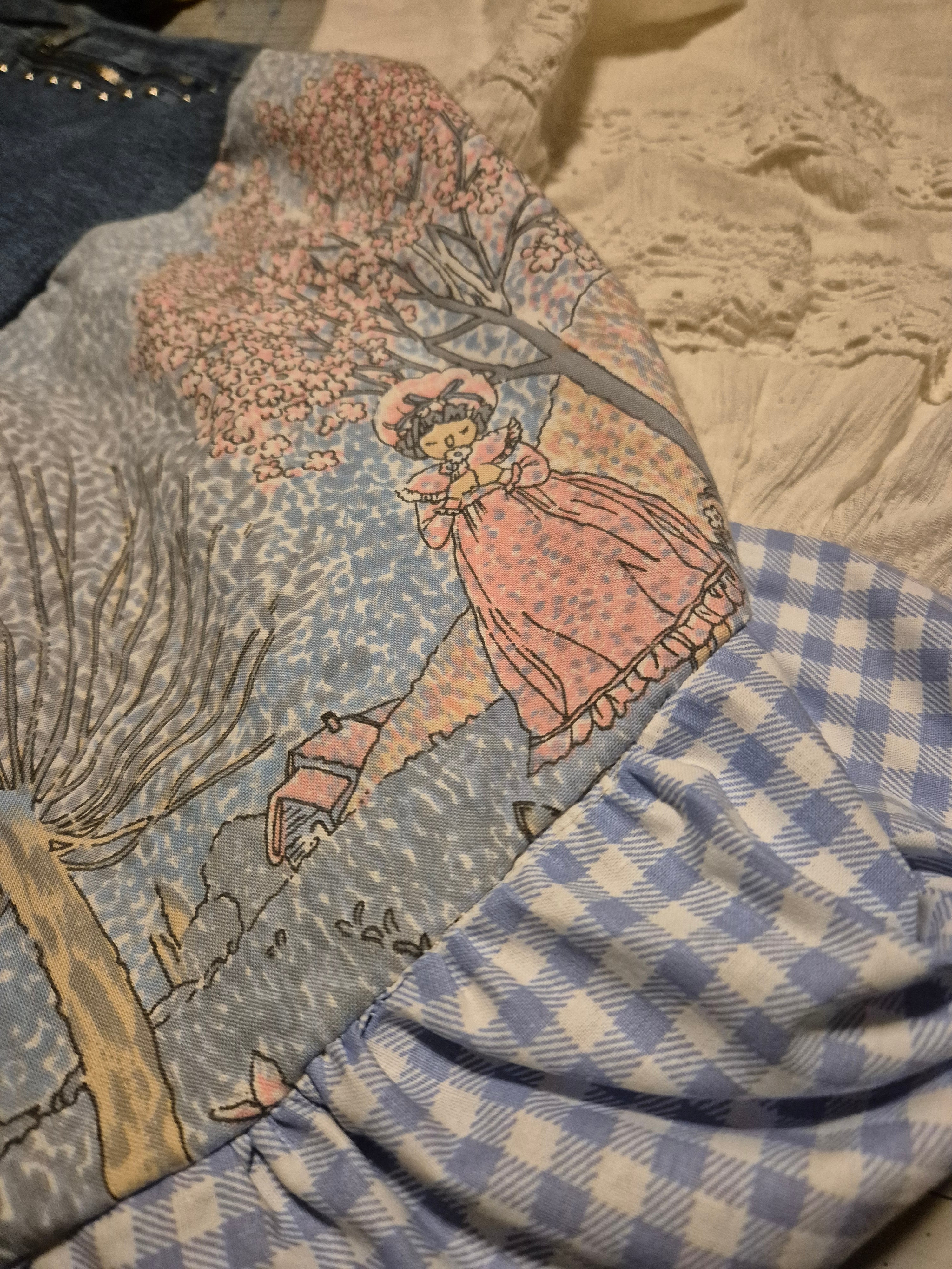 Upcycled, vintage, Unique Denim tiered skirt Size 20