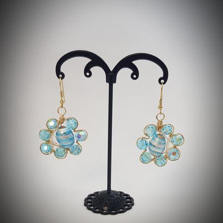 Blue flower crystal earrings (#657 AM/E)