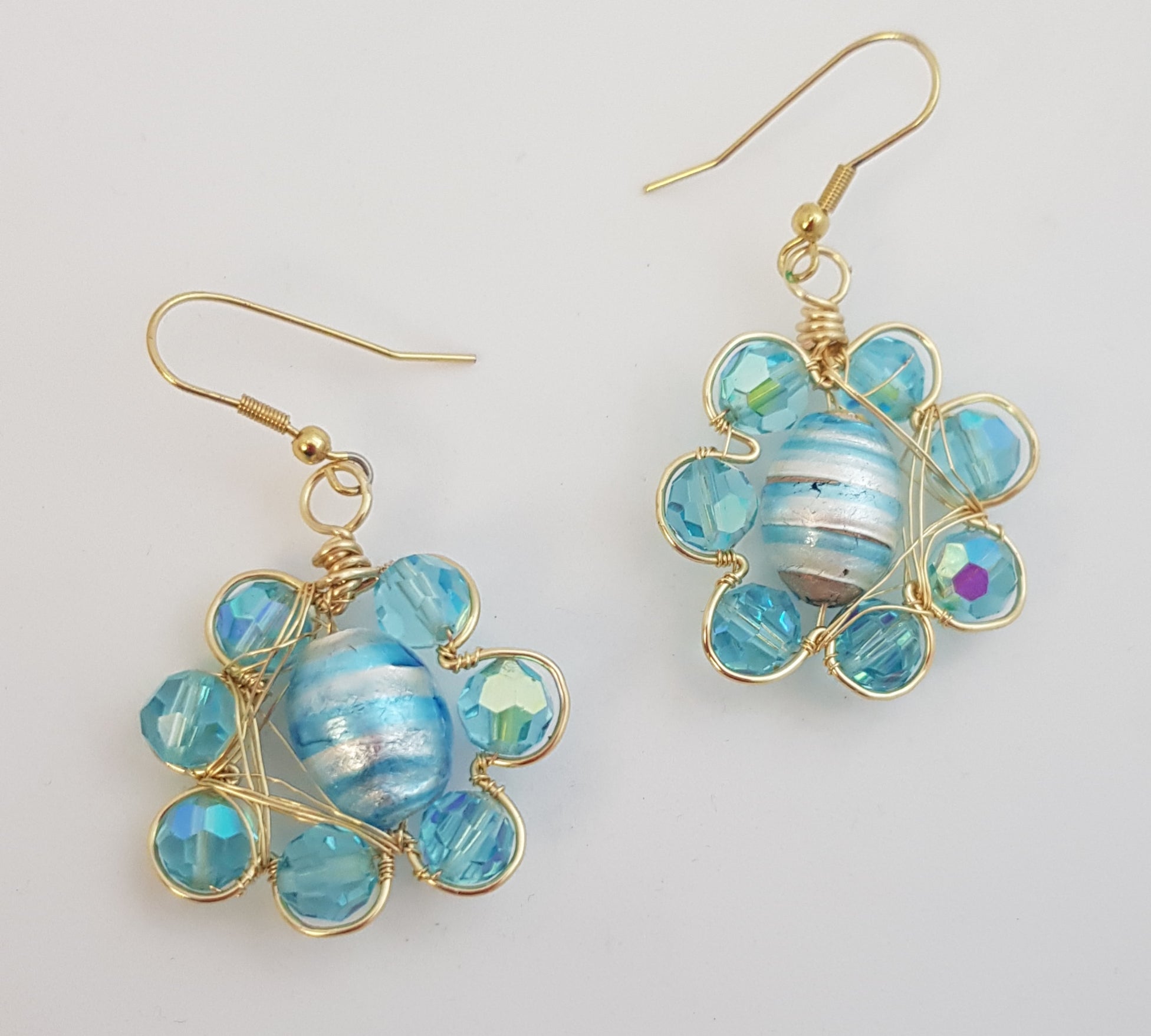 Blue flower crystal earrings (#657 AM/E)