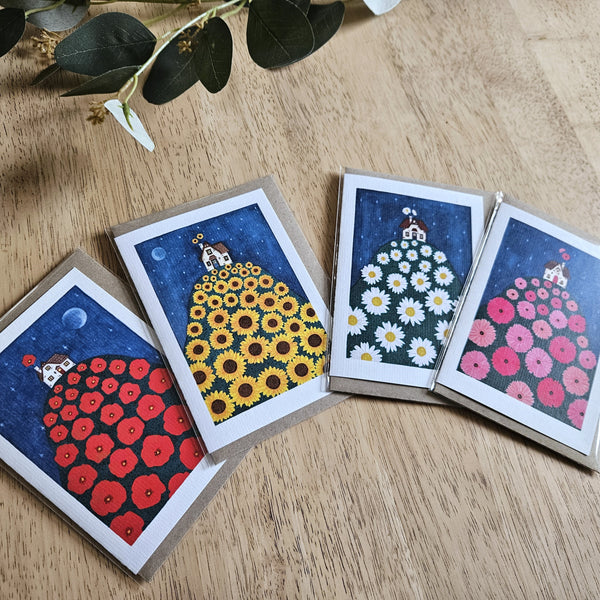 Watercolour Greeting Cards - Floral Cottages - Set of 4