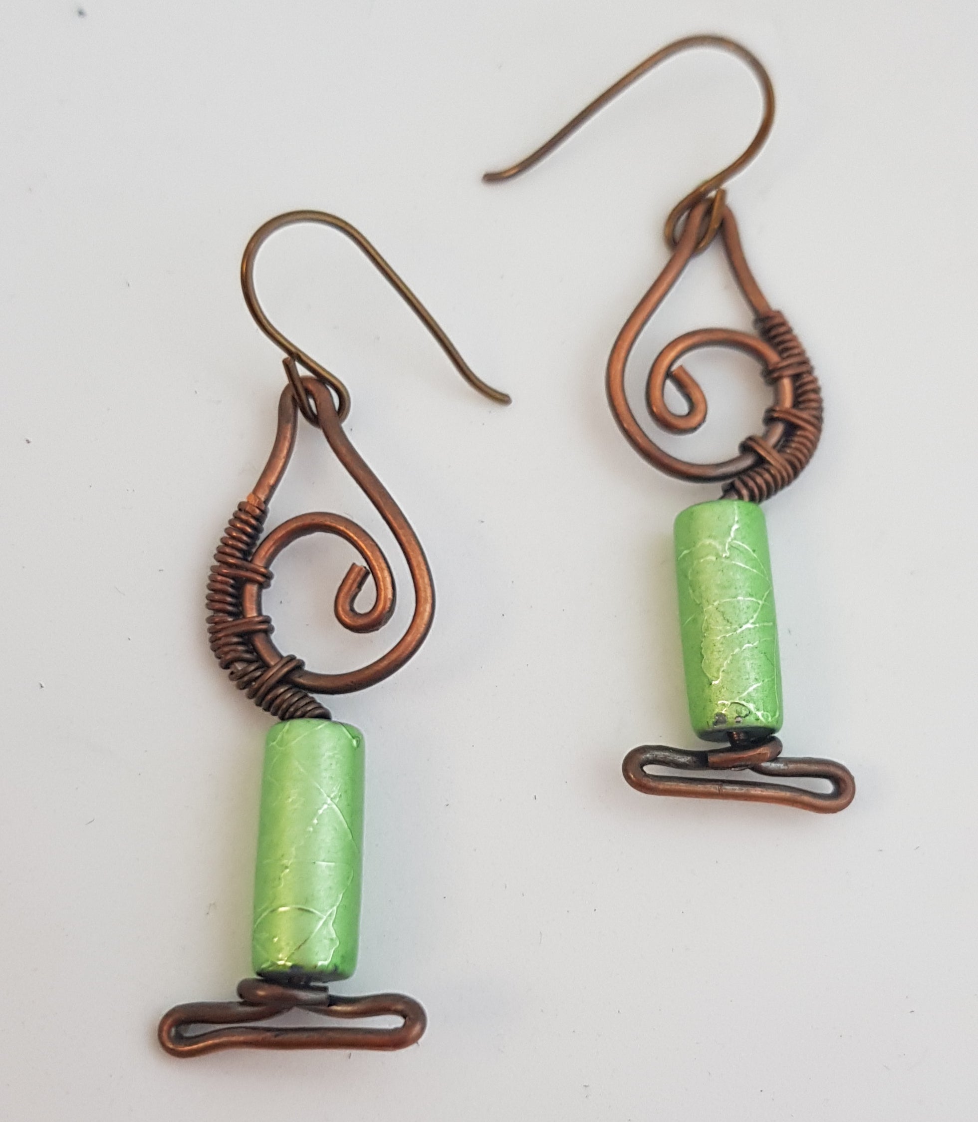 Copper Christmas Green Candle Earrings (#574AM/E)