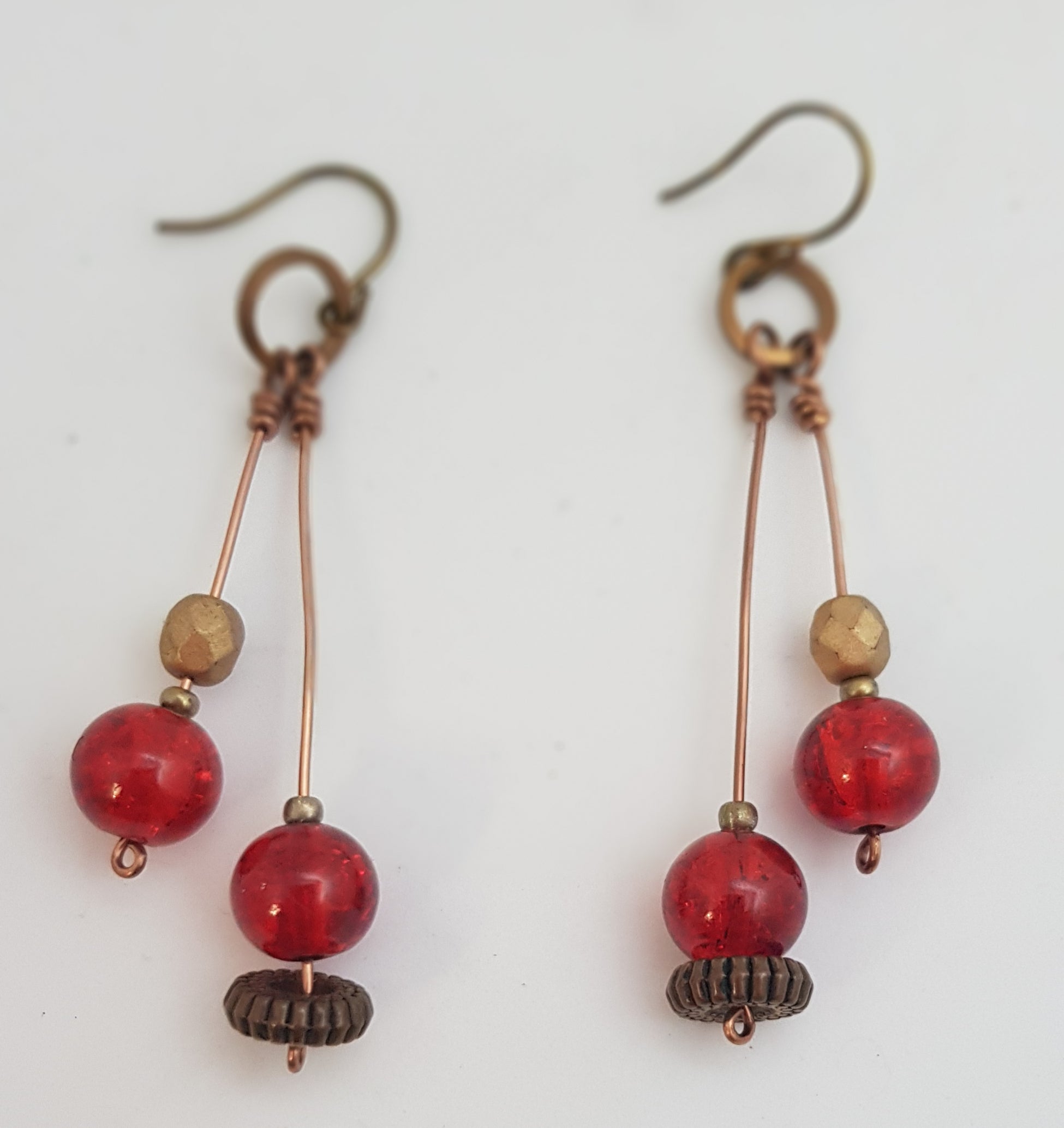 Copper and Red Christmas Ballbal earrings  (#478 AM/E)