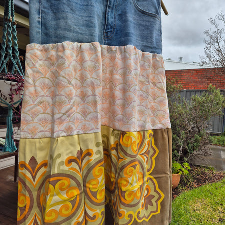 Upcycled, vintage and Unique Denim tiered skirt Size 14