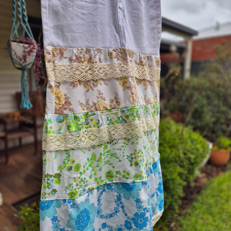 Upcycled, vintage and Unique Denim tiered skirt Size 12