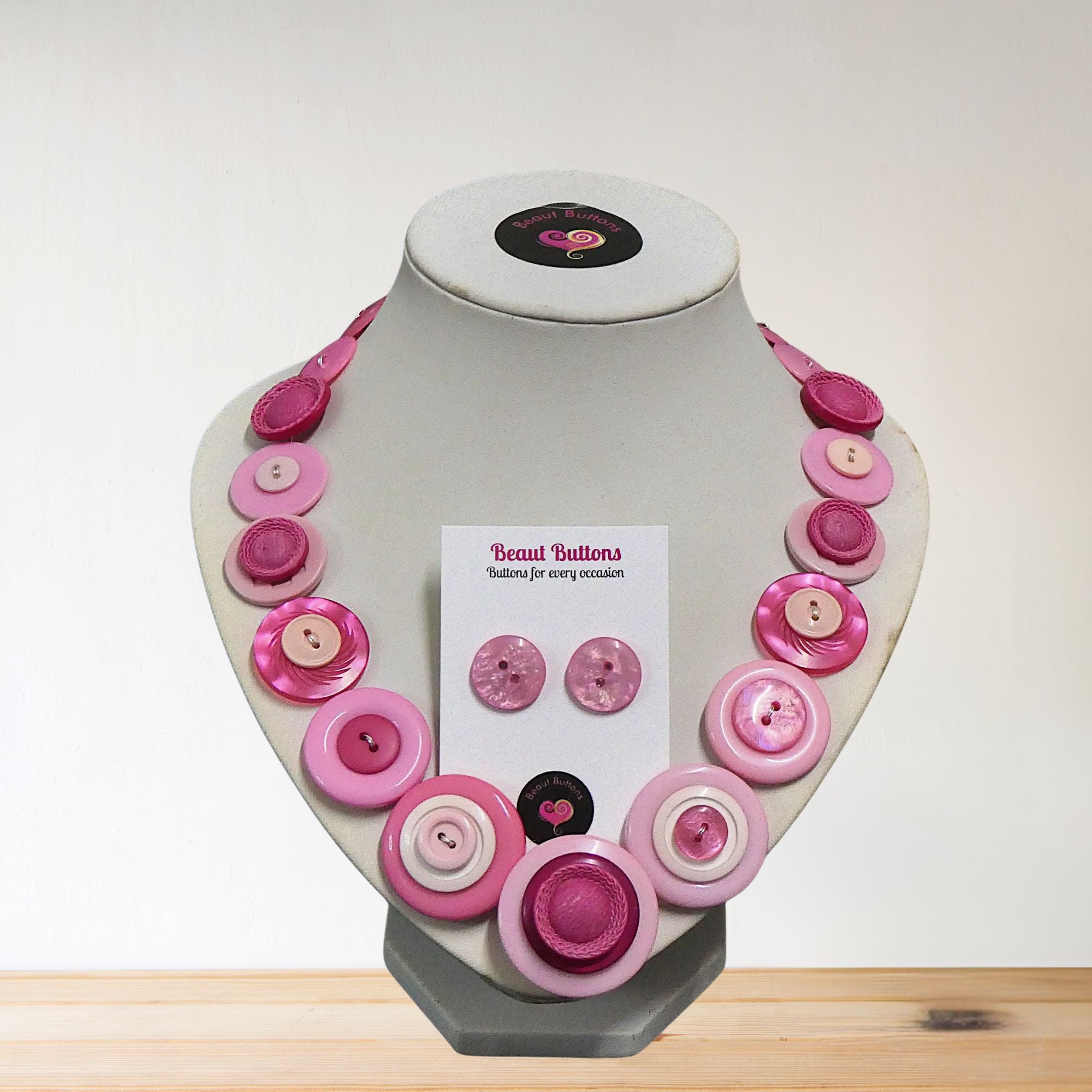 Pink Button necklace and earrings - Pretty in Pink