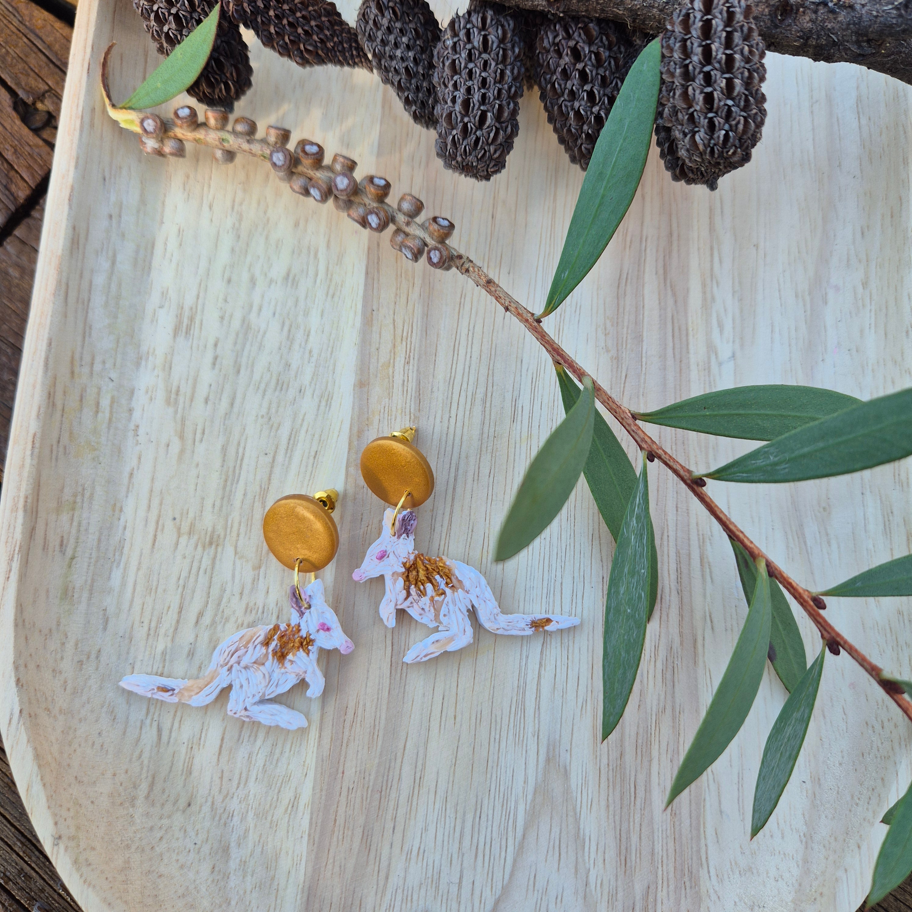Albino Wallaby Joey Dangle Earrings