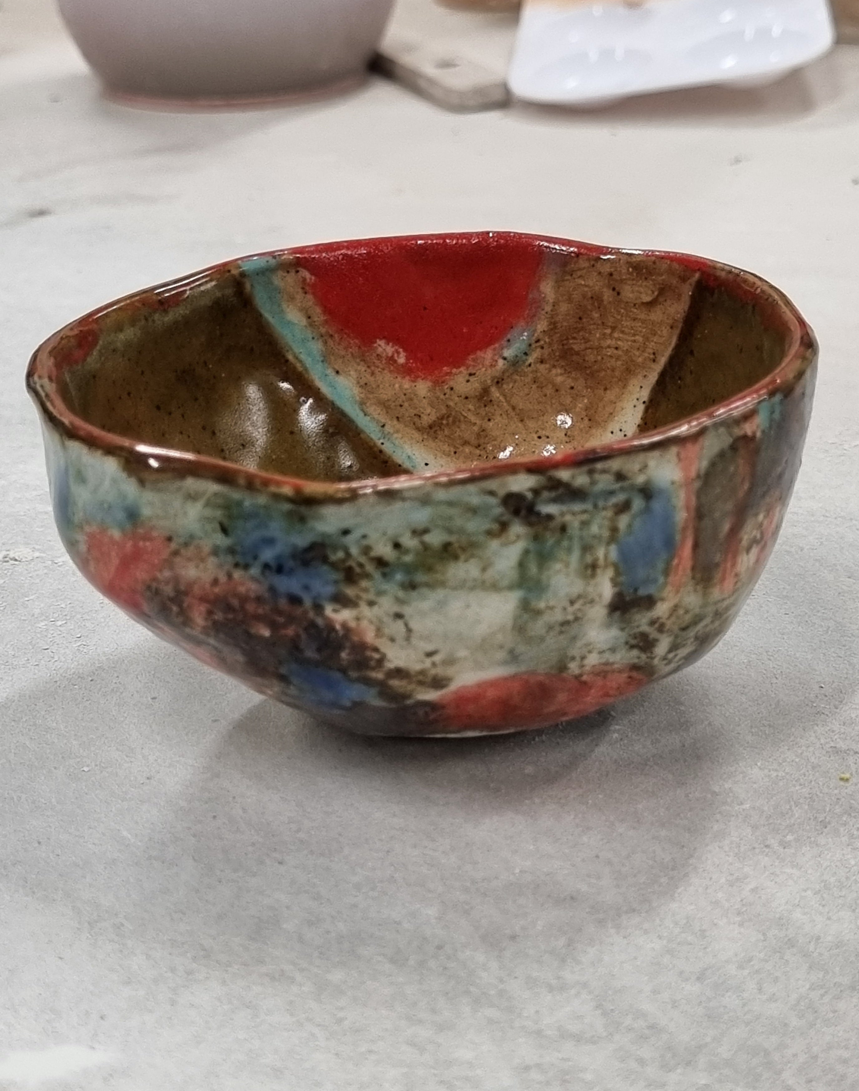 Hand-painted Artisan Ceramic Bowl, multi-coloured Number 5