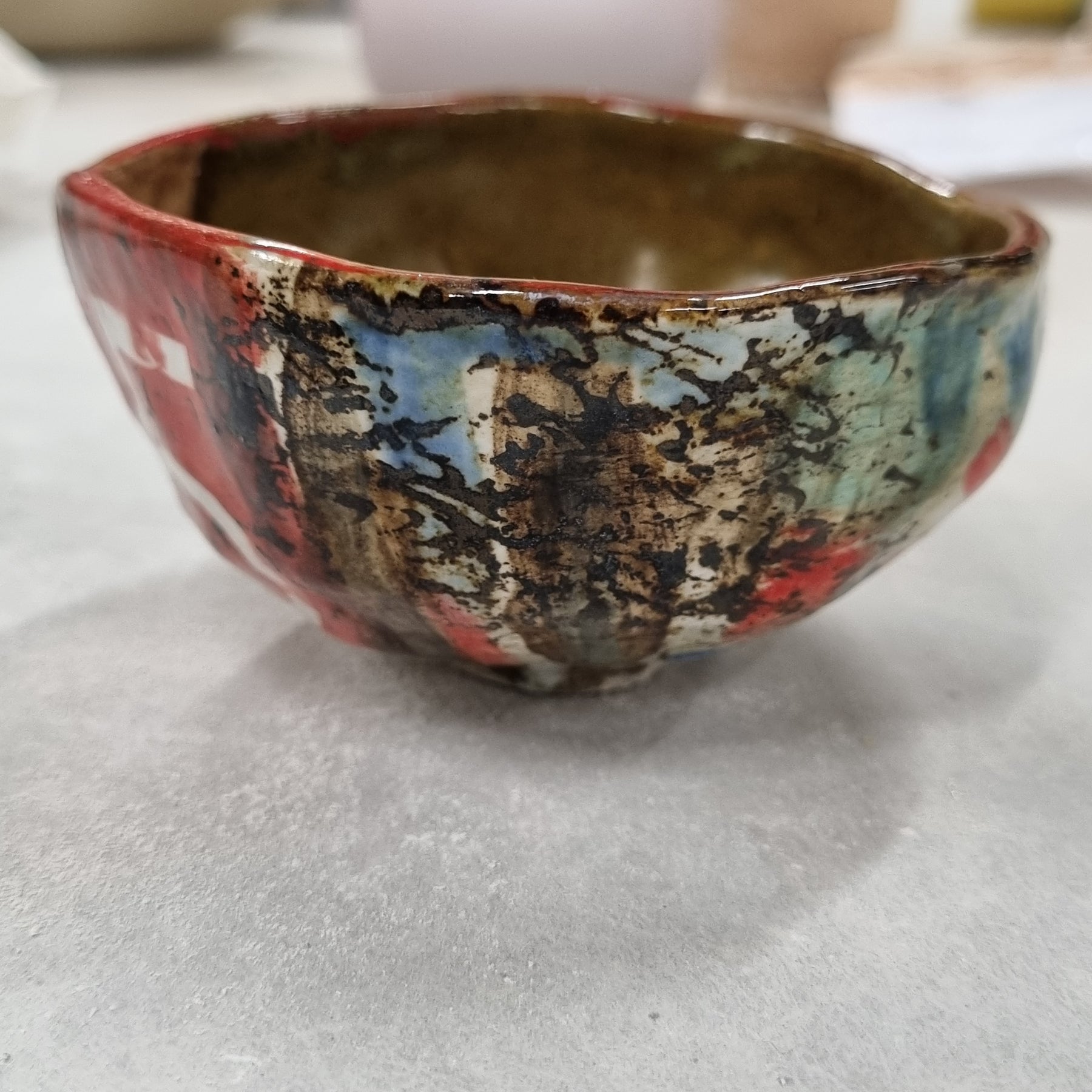 Hand-painted Artisan Ceramic Bowl, multi-coloured Number 5