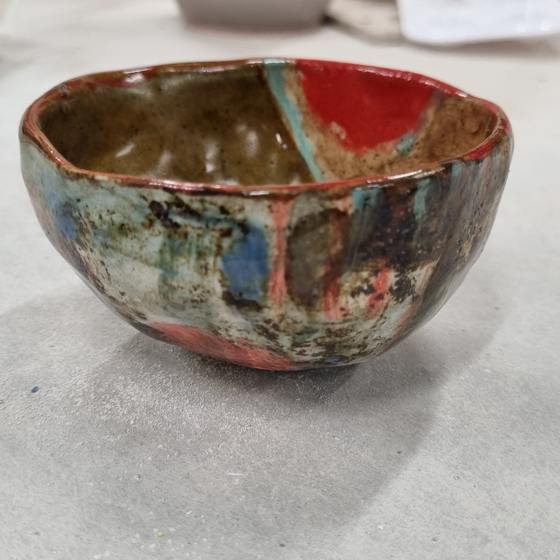 Hand-painted Artisan Ceramic Bowl, multi-coloured Number 5