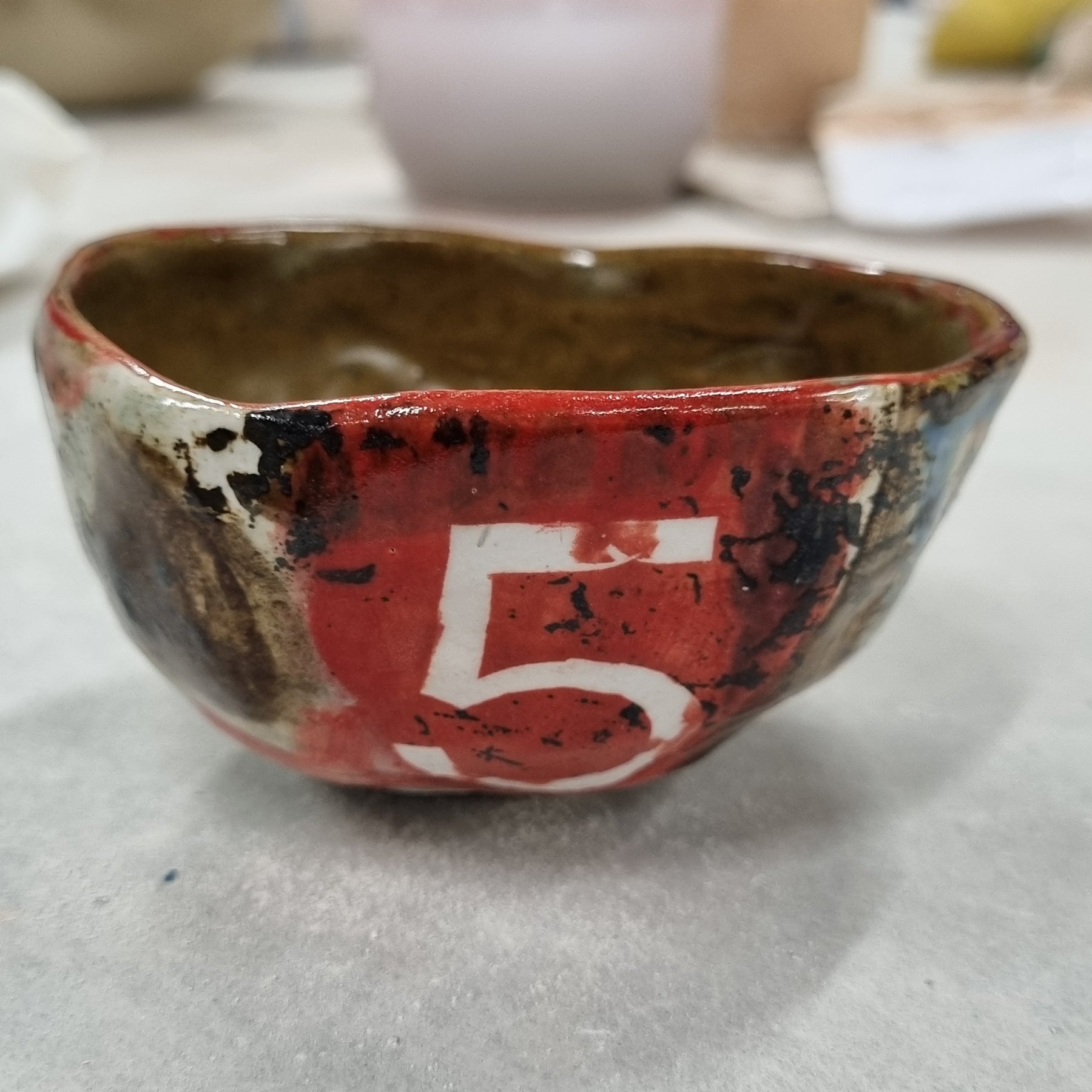Hand-painted Artisan Ceramic Bowl, multi-coloured Number 5
