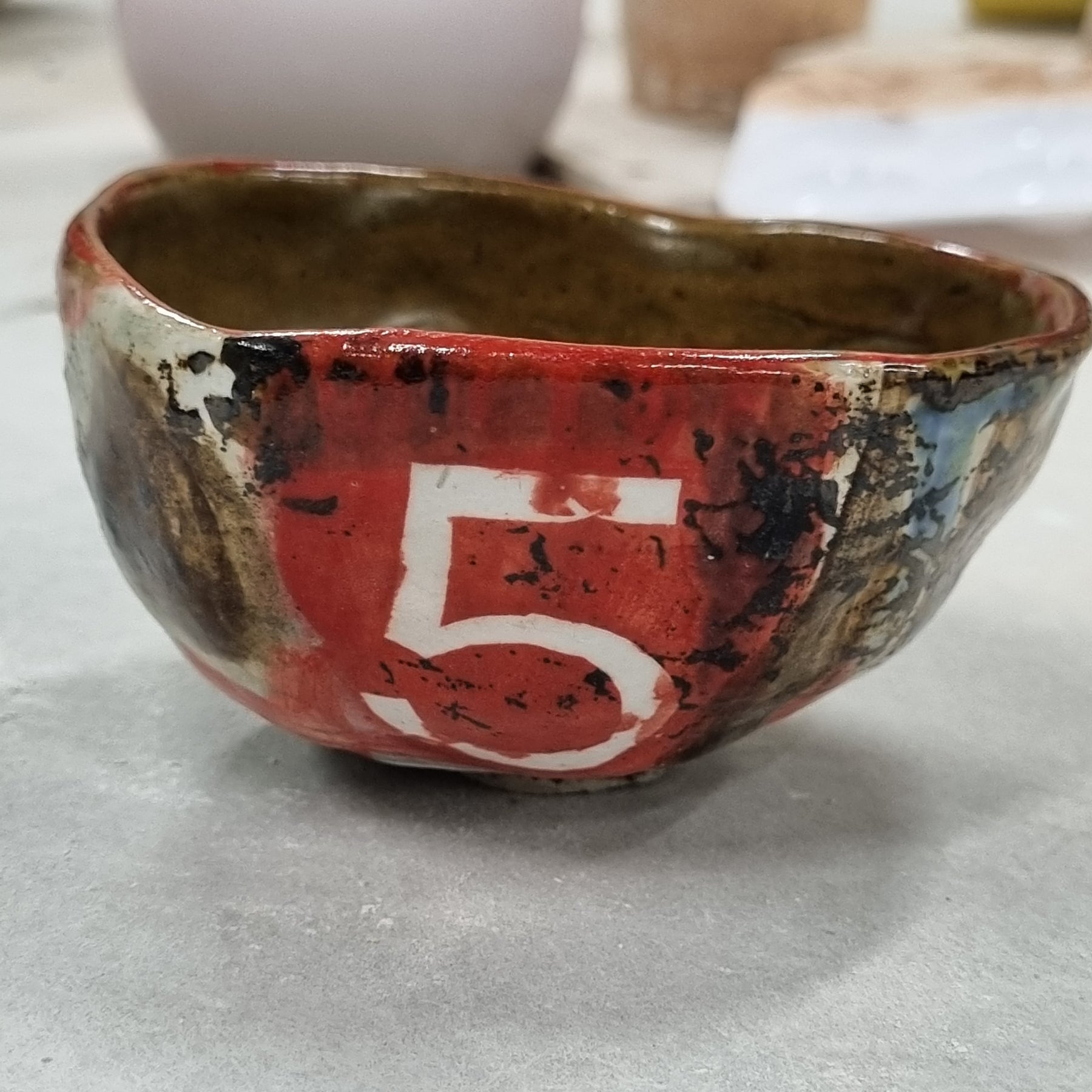 Hand-painted Artisan Ceramic Bowl, multi-coloured Number 5