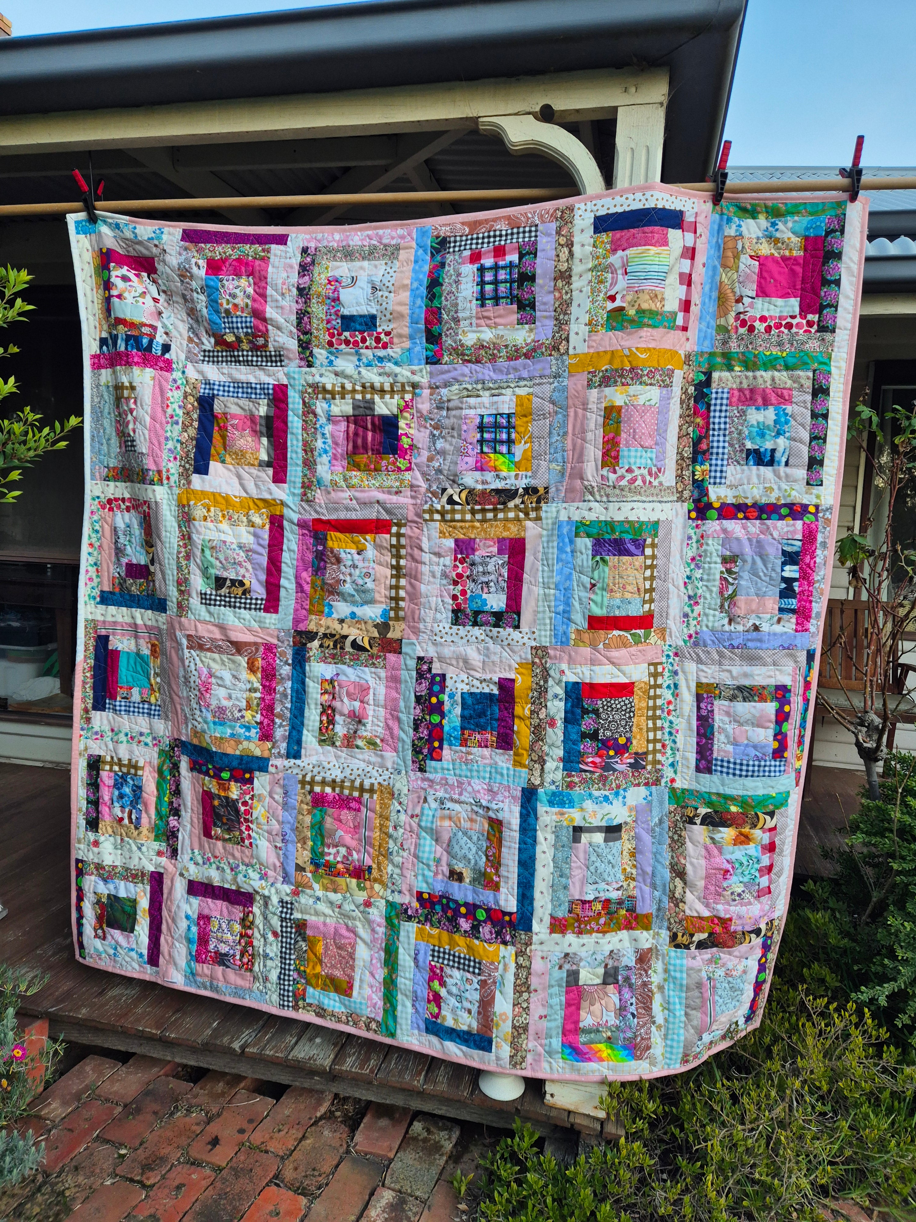 Scrappy patchwork quilt queen size