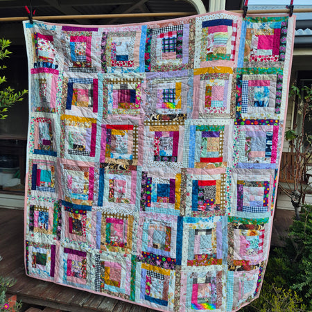 Scrappy patchwork quilt queen size