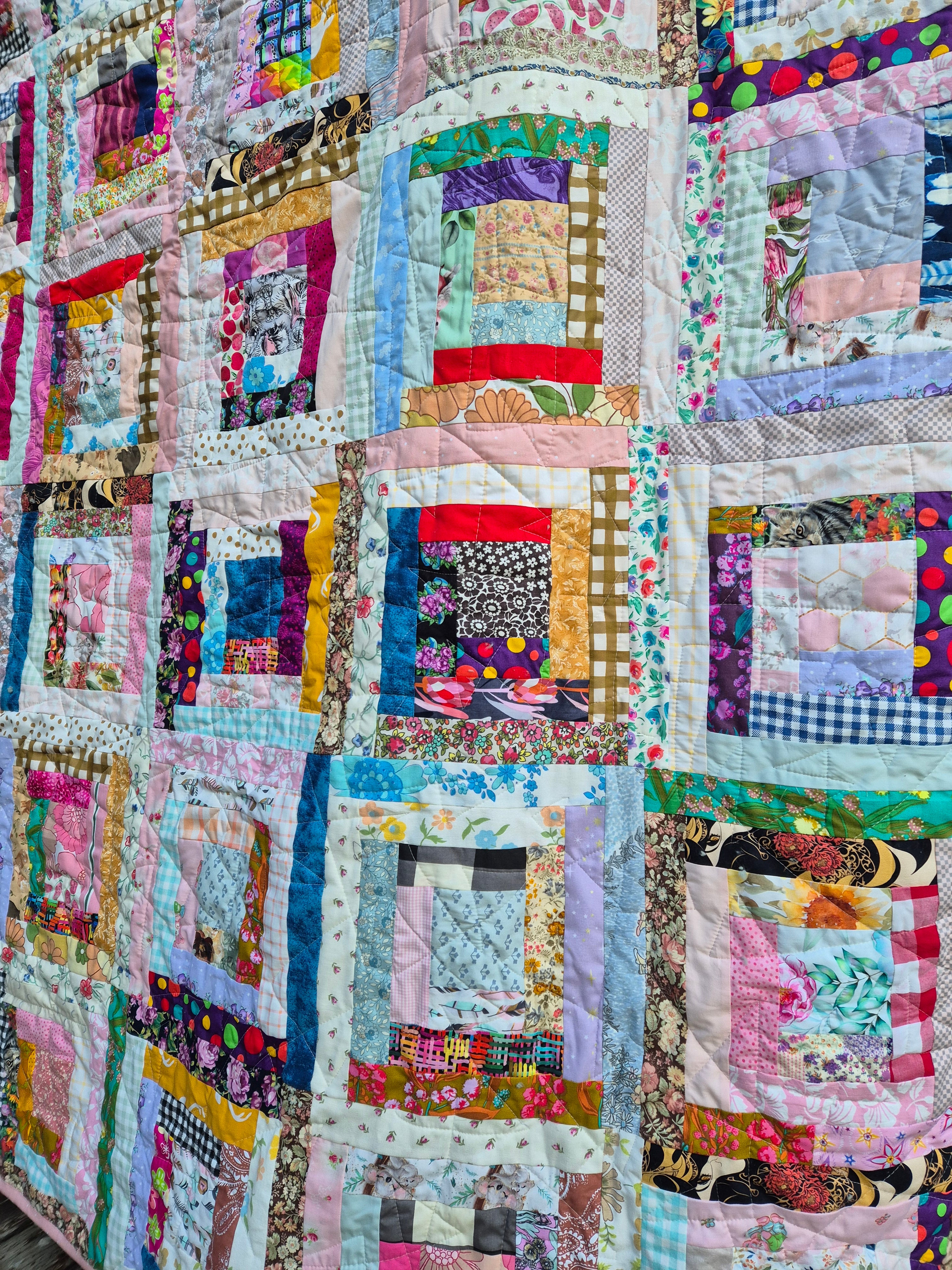 Scrappy patchwork quilt queen size