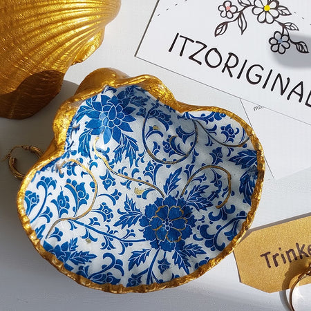 Shell Trinket Dish William Morris blue flowers design