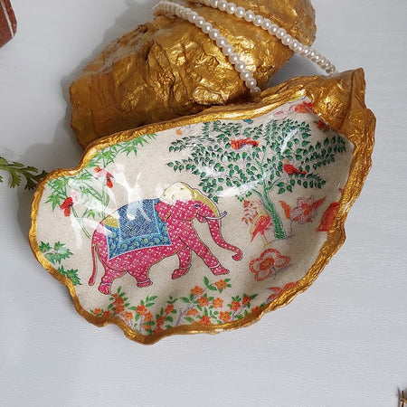 XL real oyster shell trinket dish colourful elephant