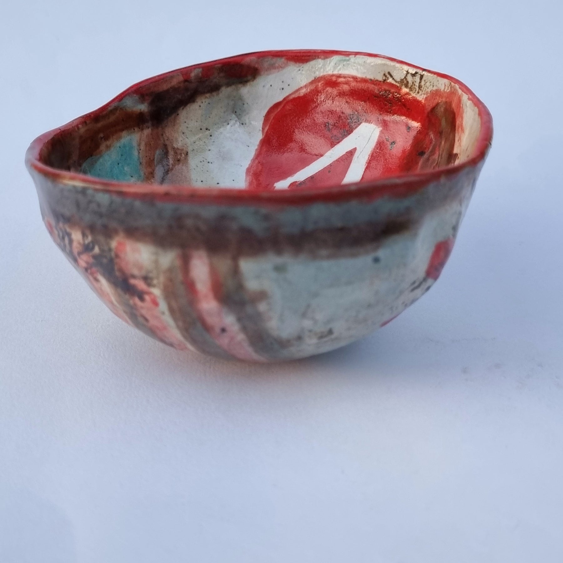 Hand-painted Artisan Ceramic Bowl, multi-coloured Number 4
