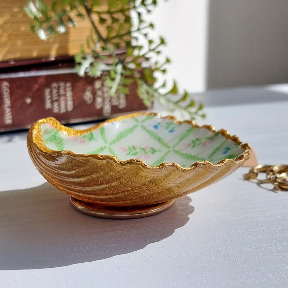 Forget-me-not flowers decoupage little scallop shell trinket dish