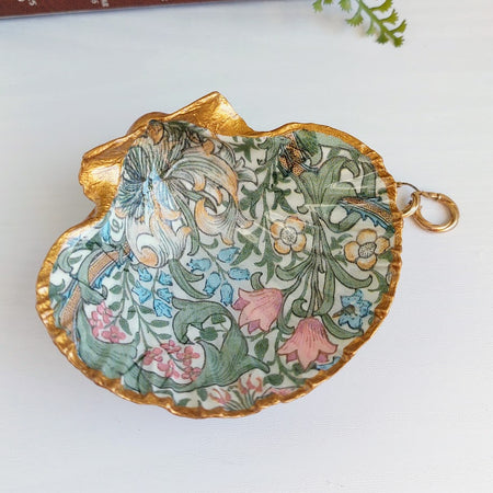 Real shell decoupage trinket dish - William Morris Golden Lily design